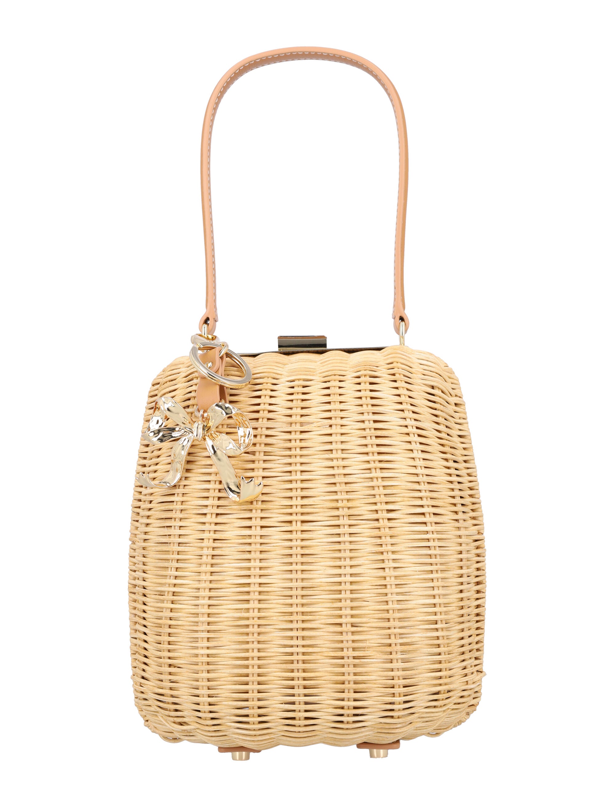 SELF-PORTRAIT Mini Rattan Handbag with Leather Top Handle