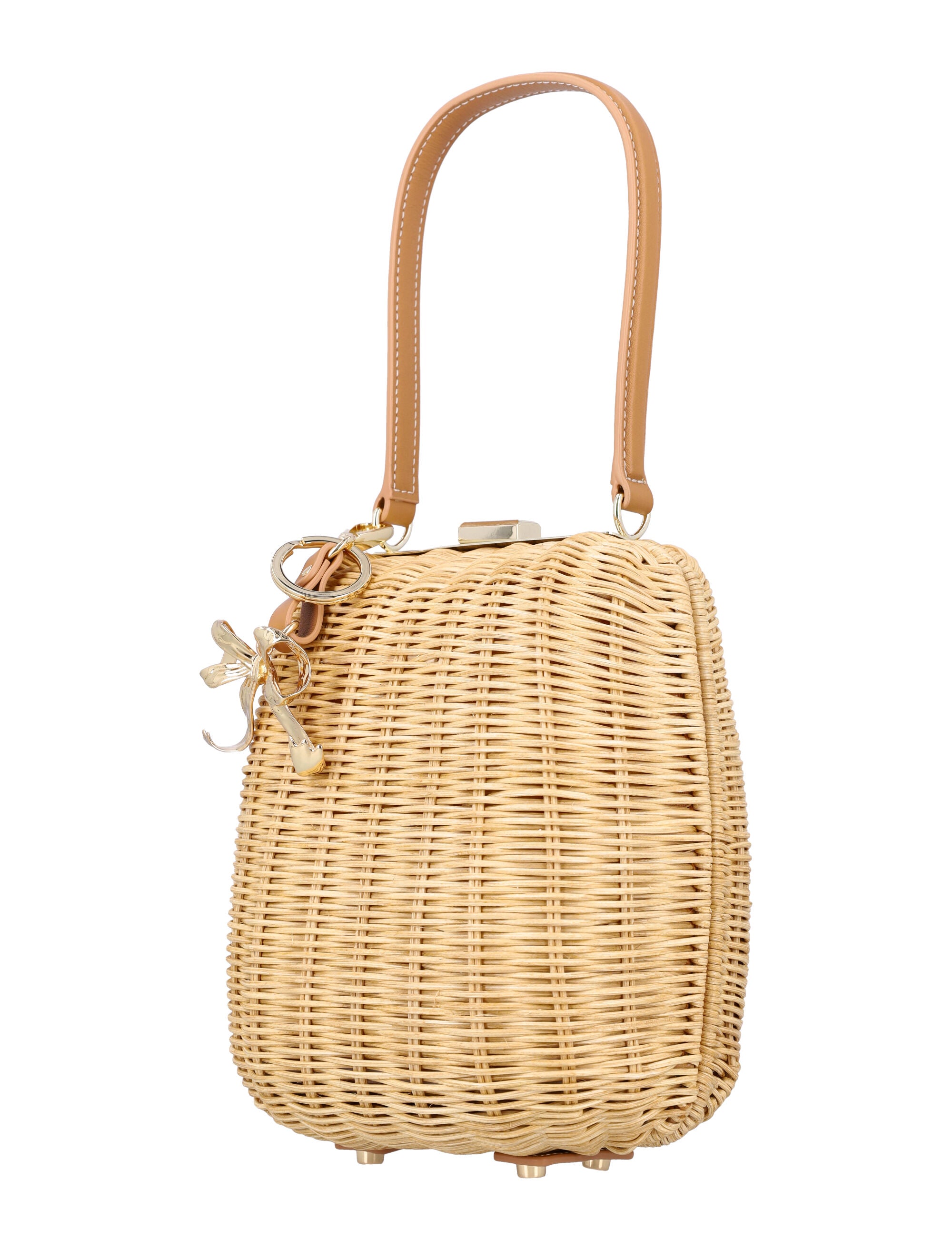 SELF-PORTRAIT Mini Rattan Handbag with Leather Top Handle
