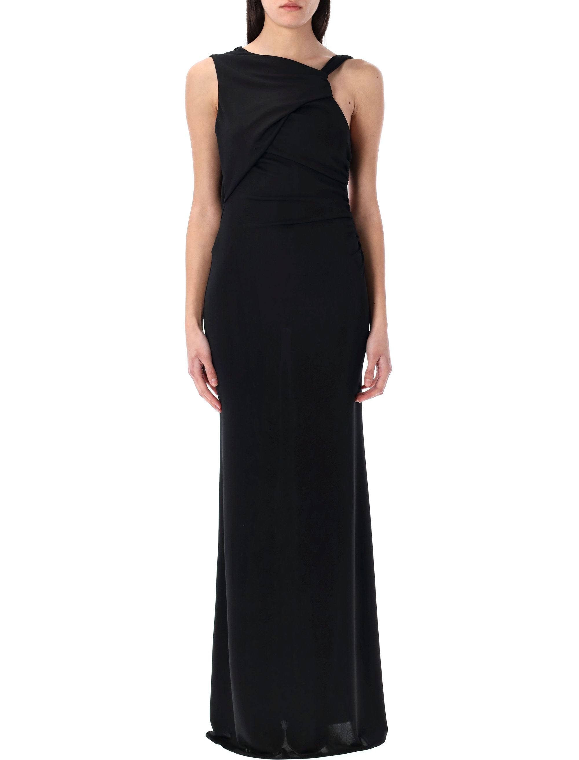 THE ANDAMANE Draped Maxi Dress with Twist Detail and Open Back - Size 40