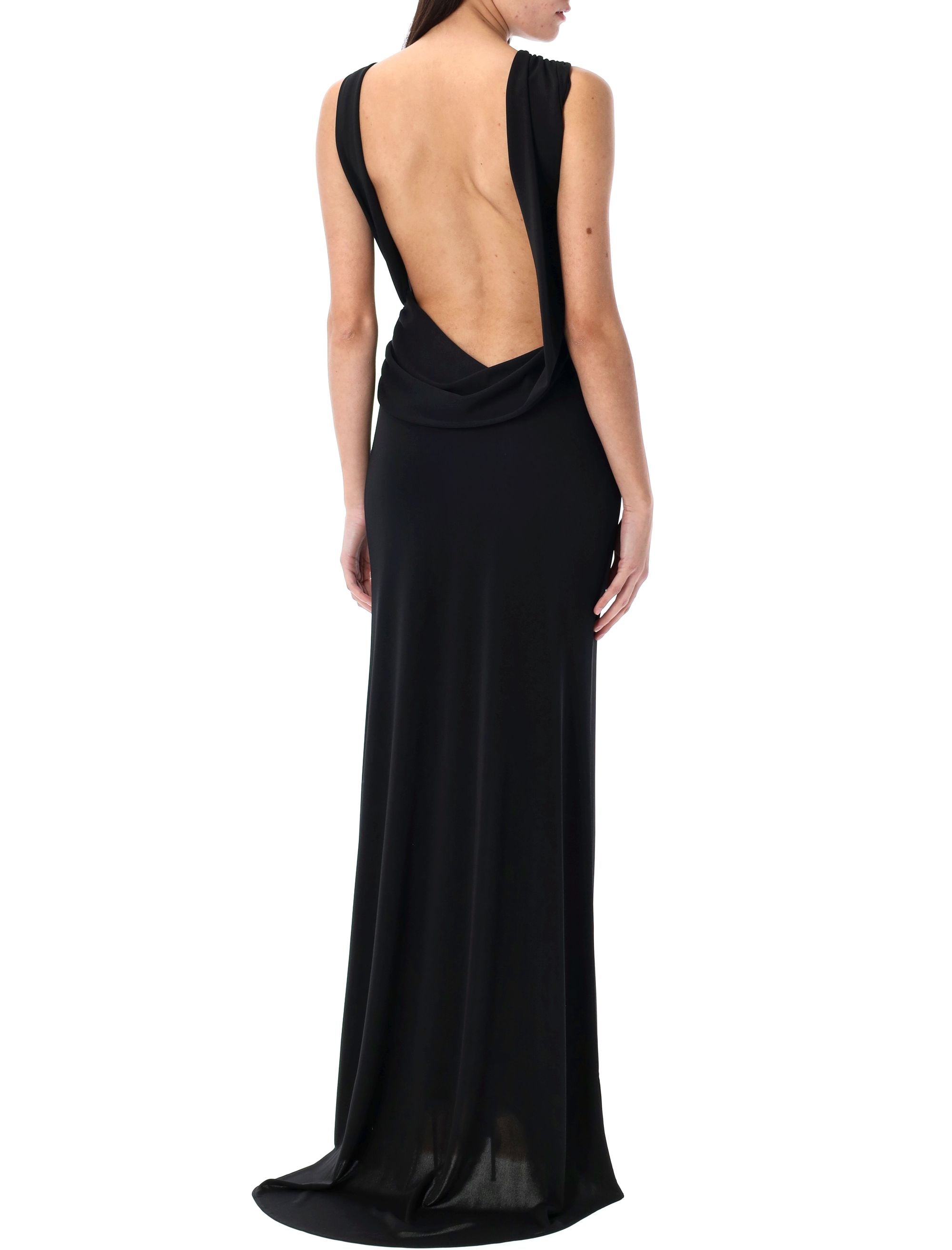 THE ANDAMANE Draped Maxi Dress with Twist Detail and Open Back - Size 40