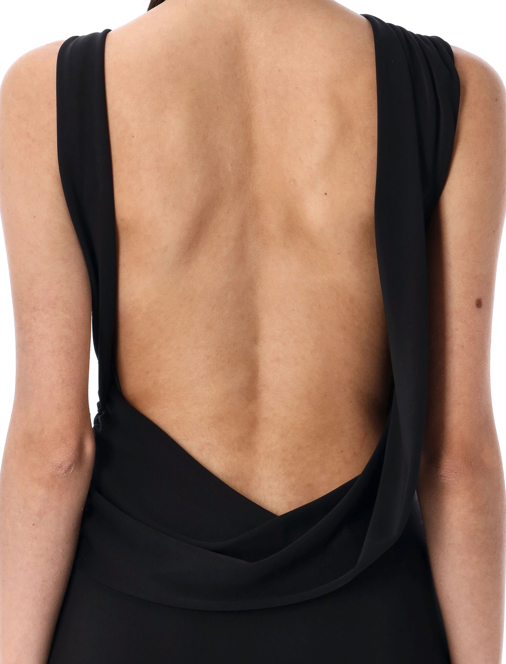 THE ANDAMANE Draped Maxi Dress with Twist Detail and Open Back - Size 40