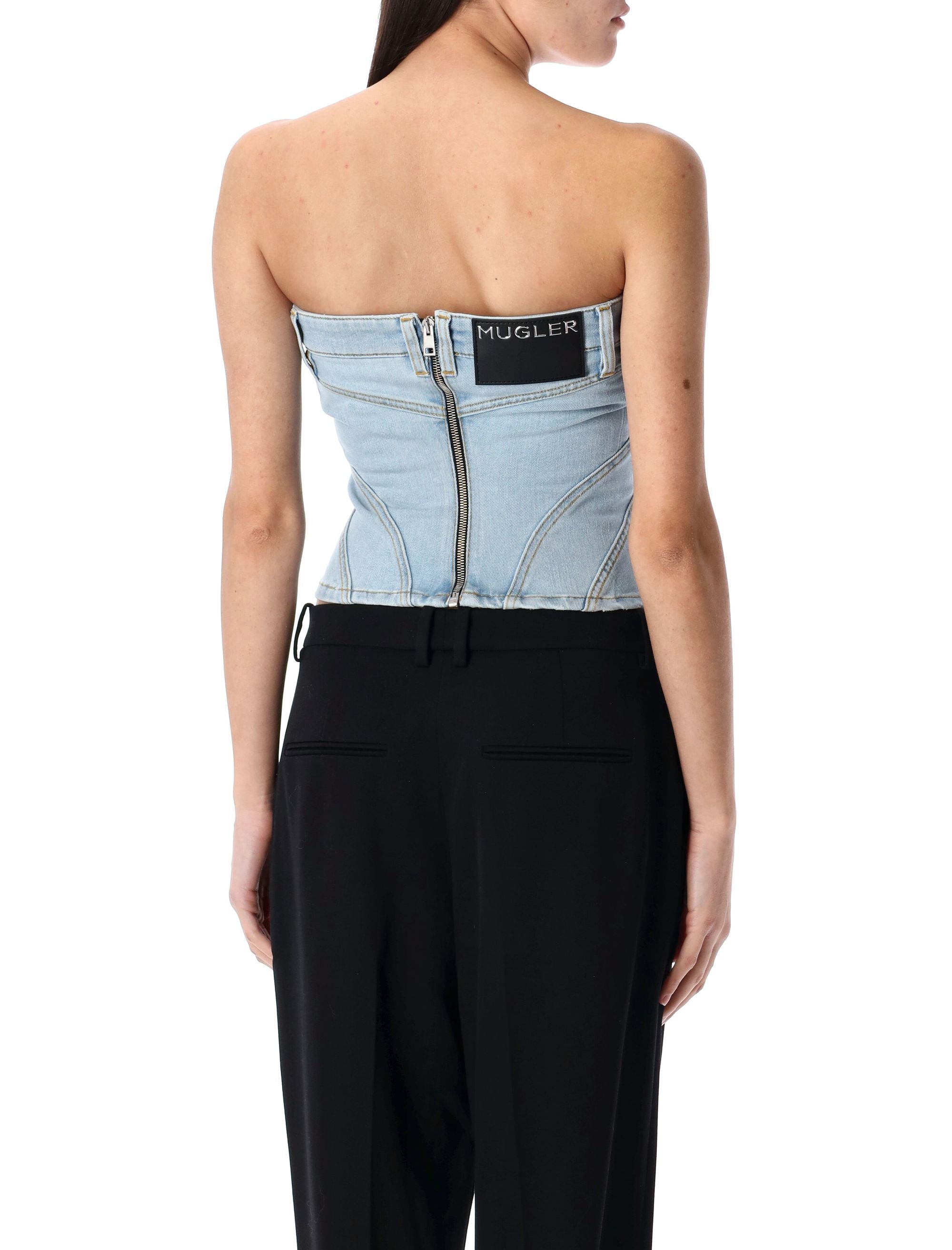 MUGLER Corset-Style Denim Bustier (Size 36)