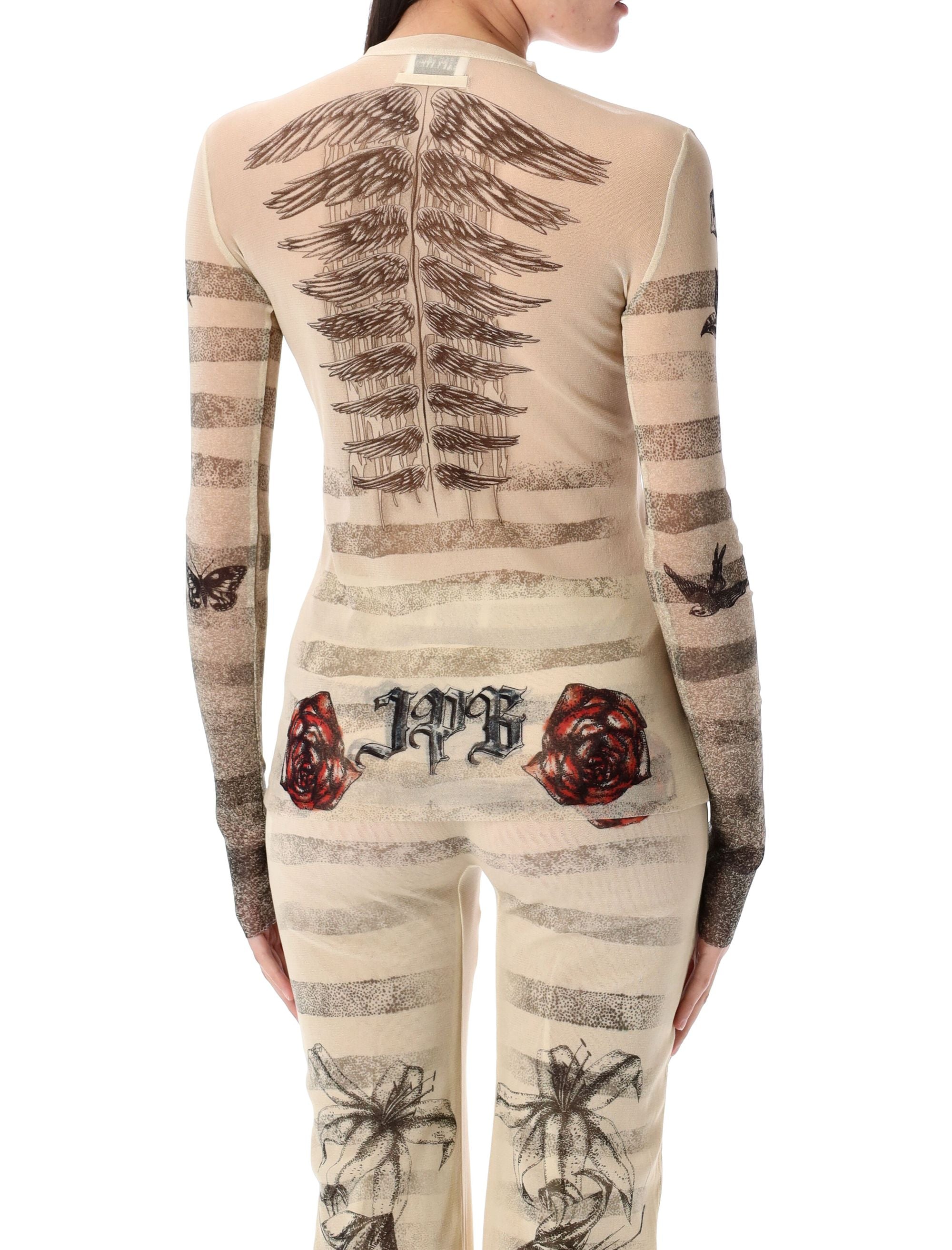 JEAN PAUL GAULTIER Mesh Tattoo Mariner Top - Size S