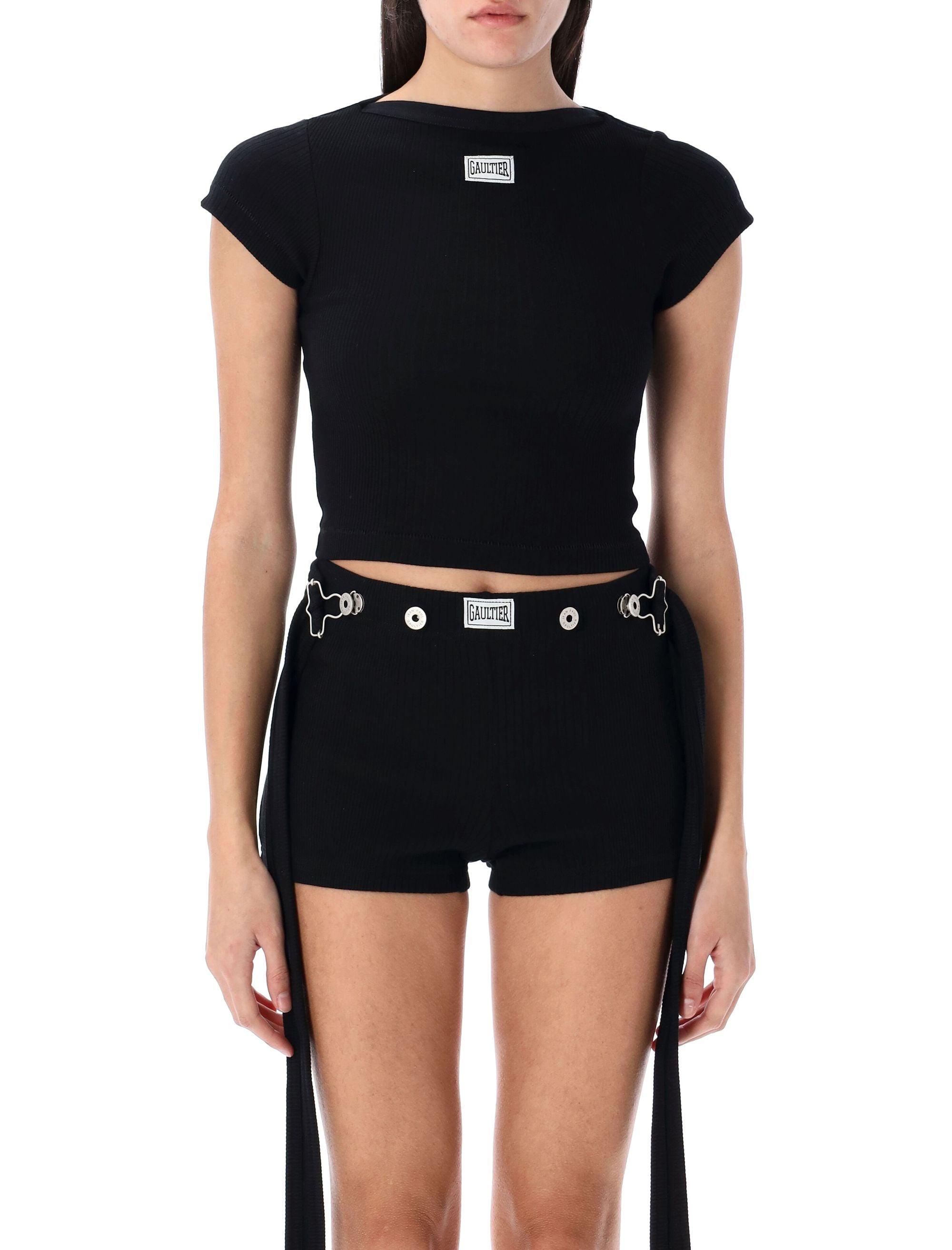 JEAN PAUL GAULTIER Cropped Logo Patch T-Shirt Size S