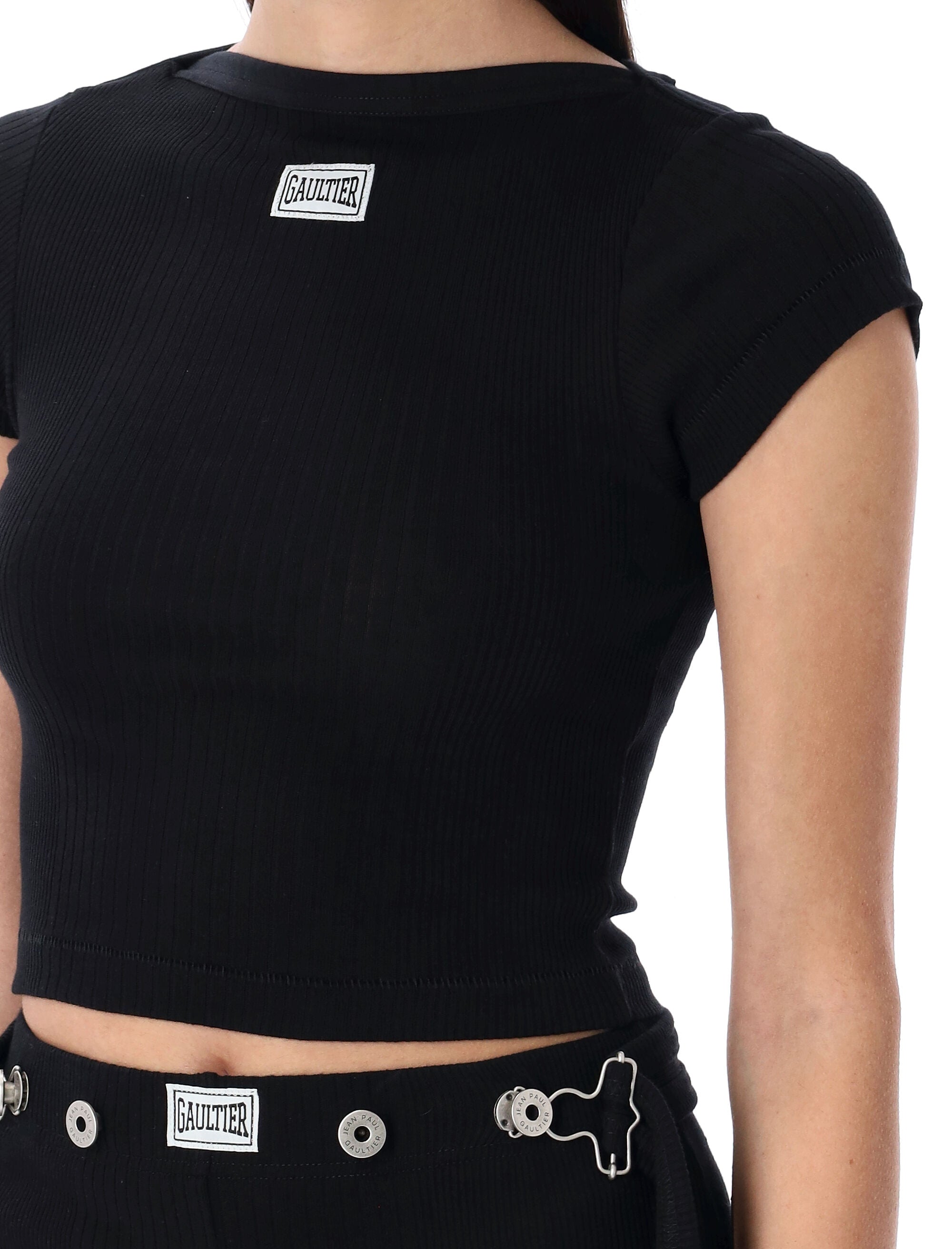 JEAN PAUL GAULTIER Cropped Logo Patch T-Shirt Size S