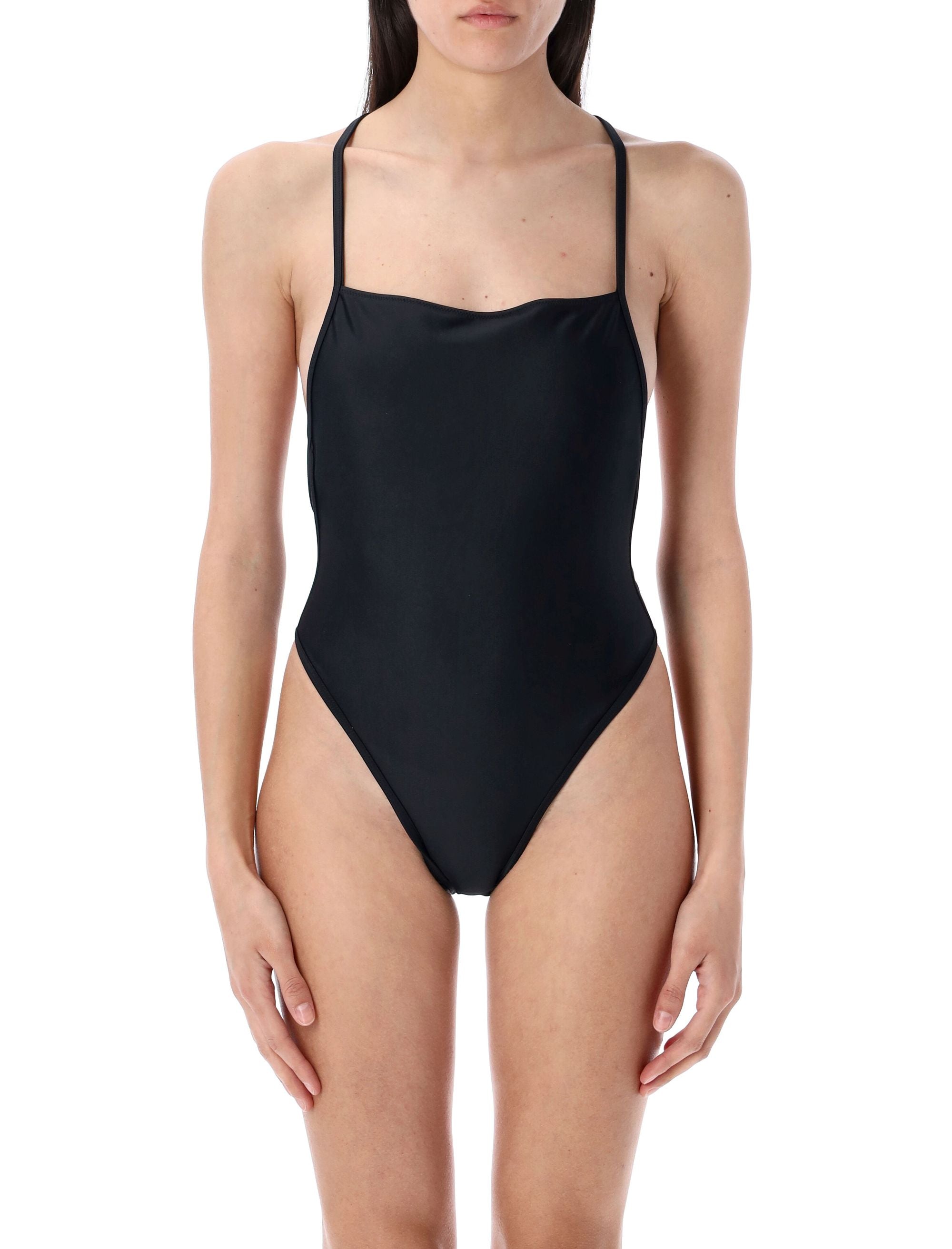 MARINE SERRE Black Stretch Nylon One-Piece Swimsuit