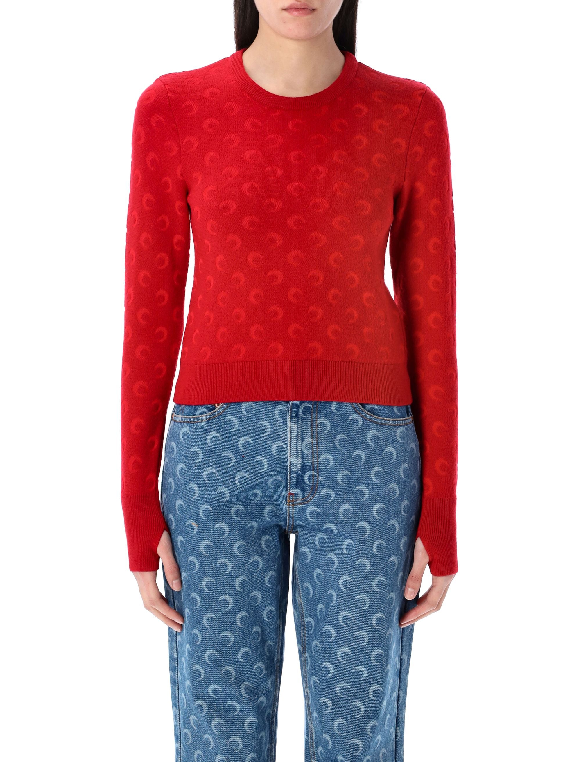 MARINE SERRE Fitted Jacquard Knit Sweater with Moon Motif - Size S