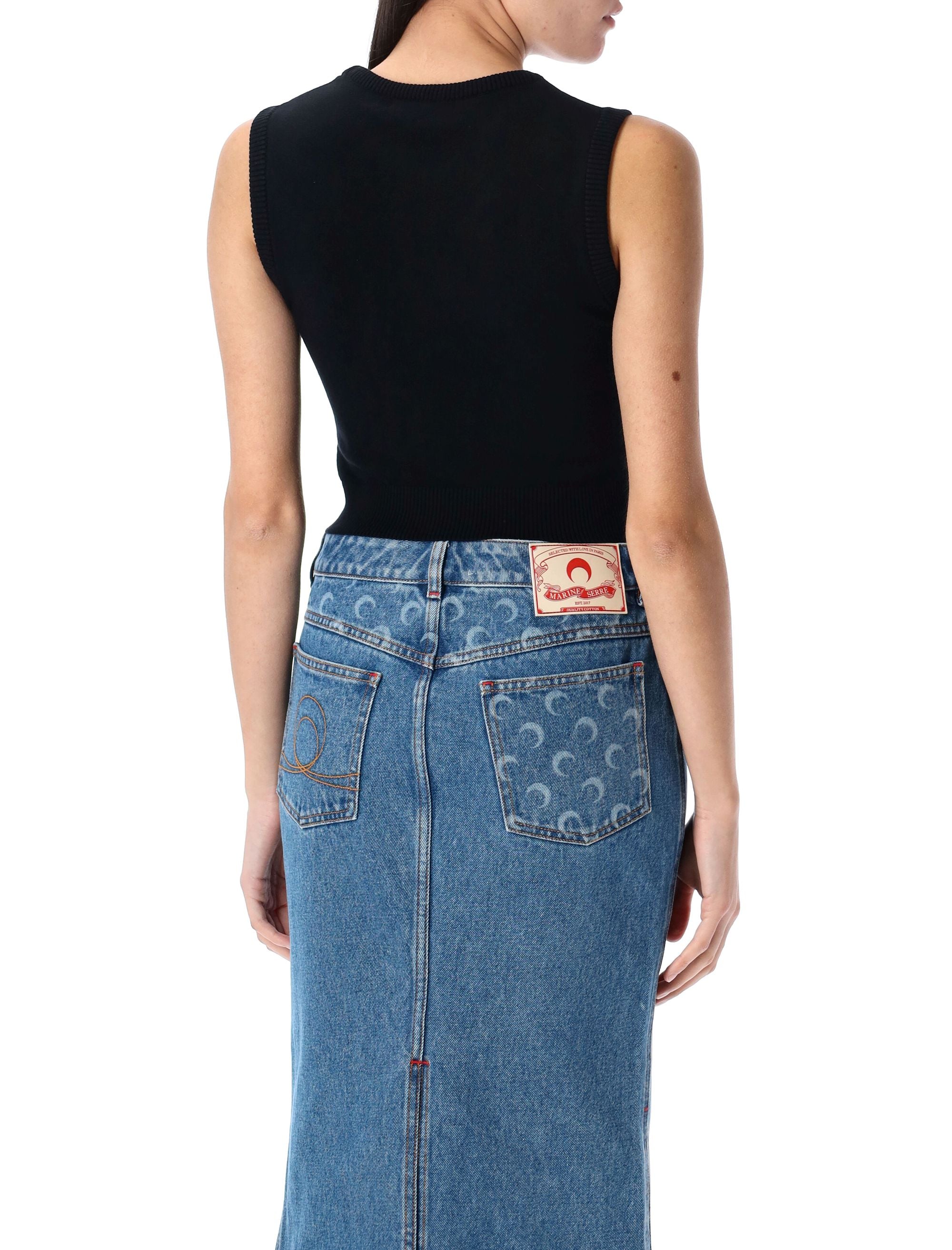 MARINE SERRE Moon Logo Knit Vest - Fitted Sleeveless Design