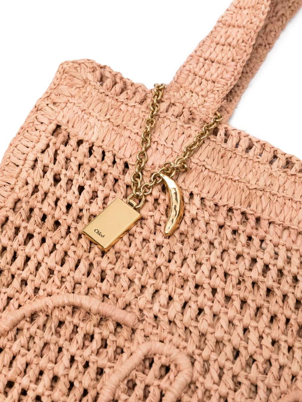 CHLOÉ Antiqued Raffia Estate Banana Shopping Handbag