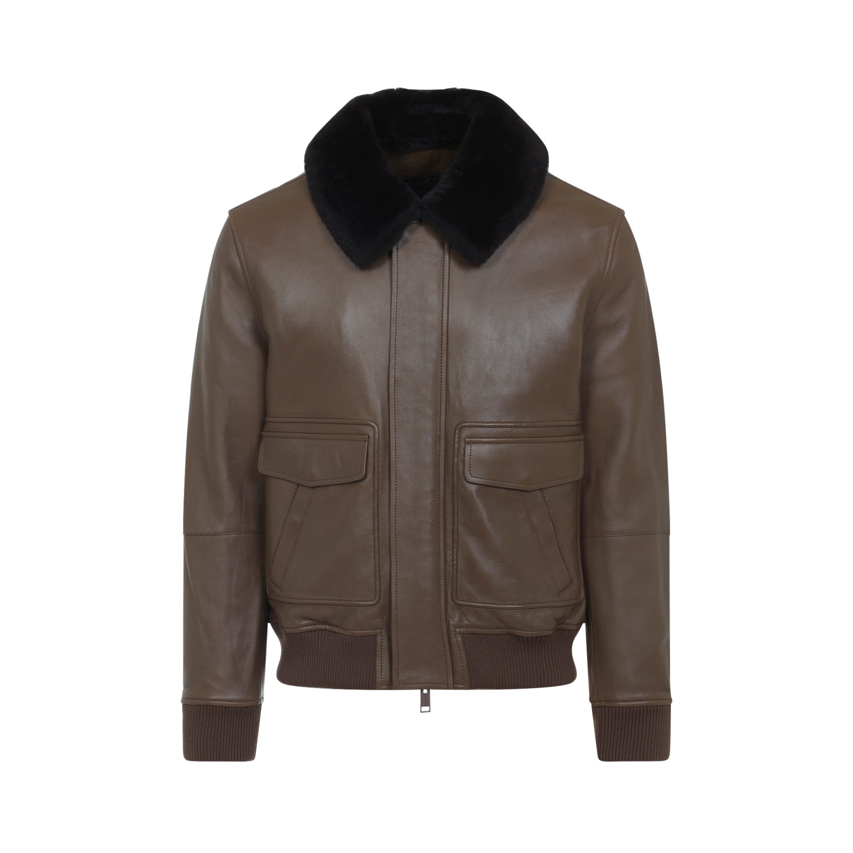 YVES SALOMON Men's Lamb Leather Jacket with Pointed Furry Collar