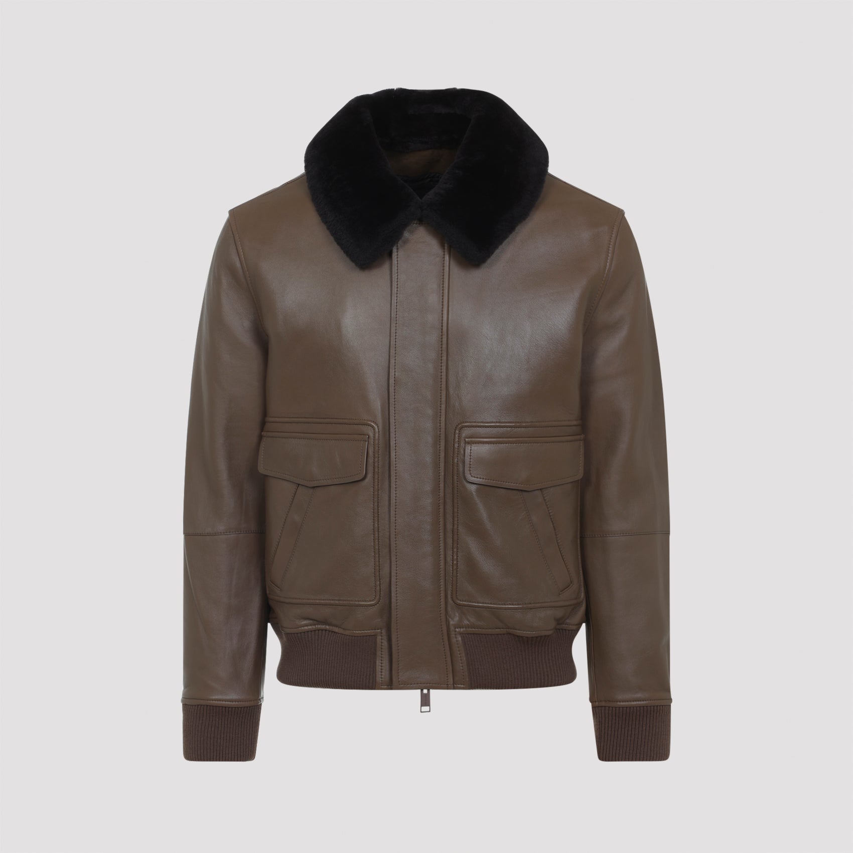 YVES SALOMON Men's Lamb Leather Jacket with Pointed Furry Collar