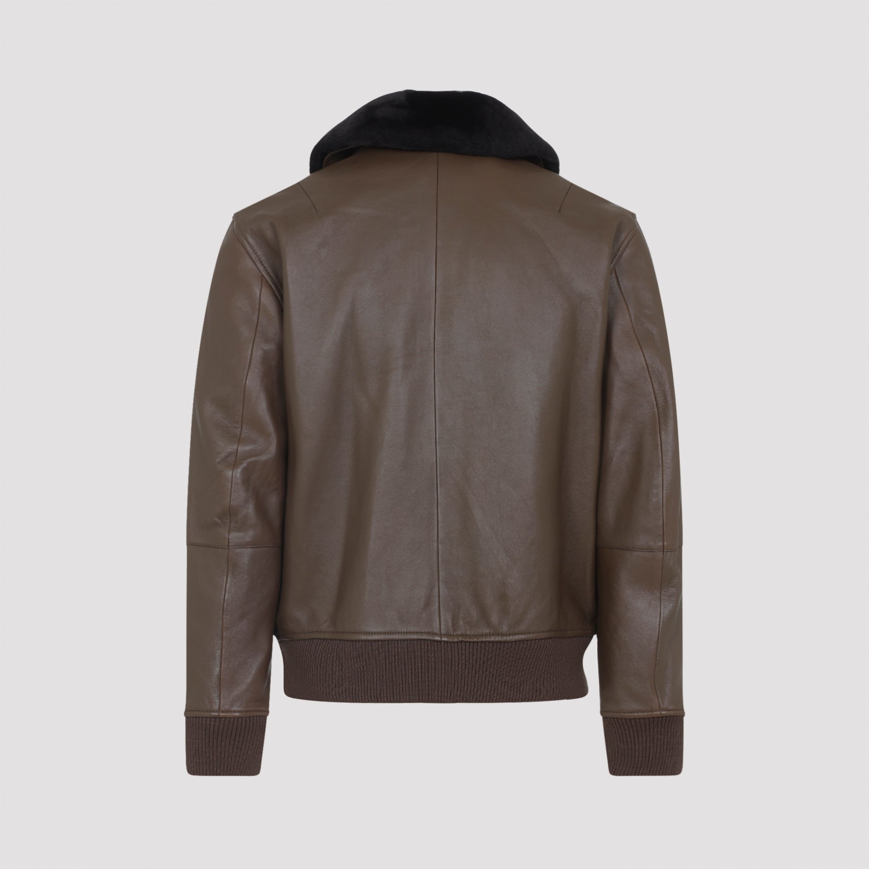 YVES SALOMON Men's Lamb Leather Jacket with Pointed Furry Collar