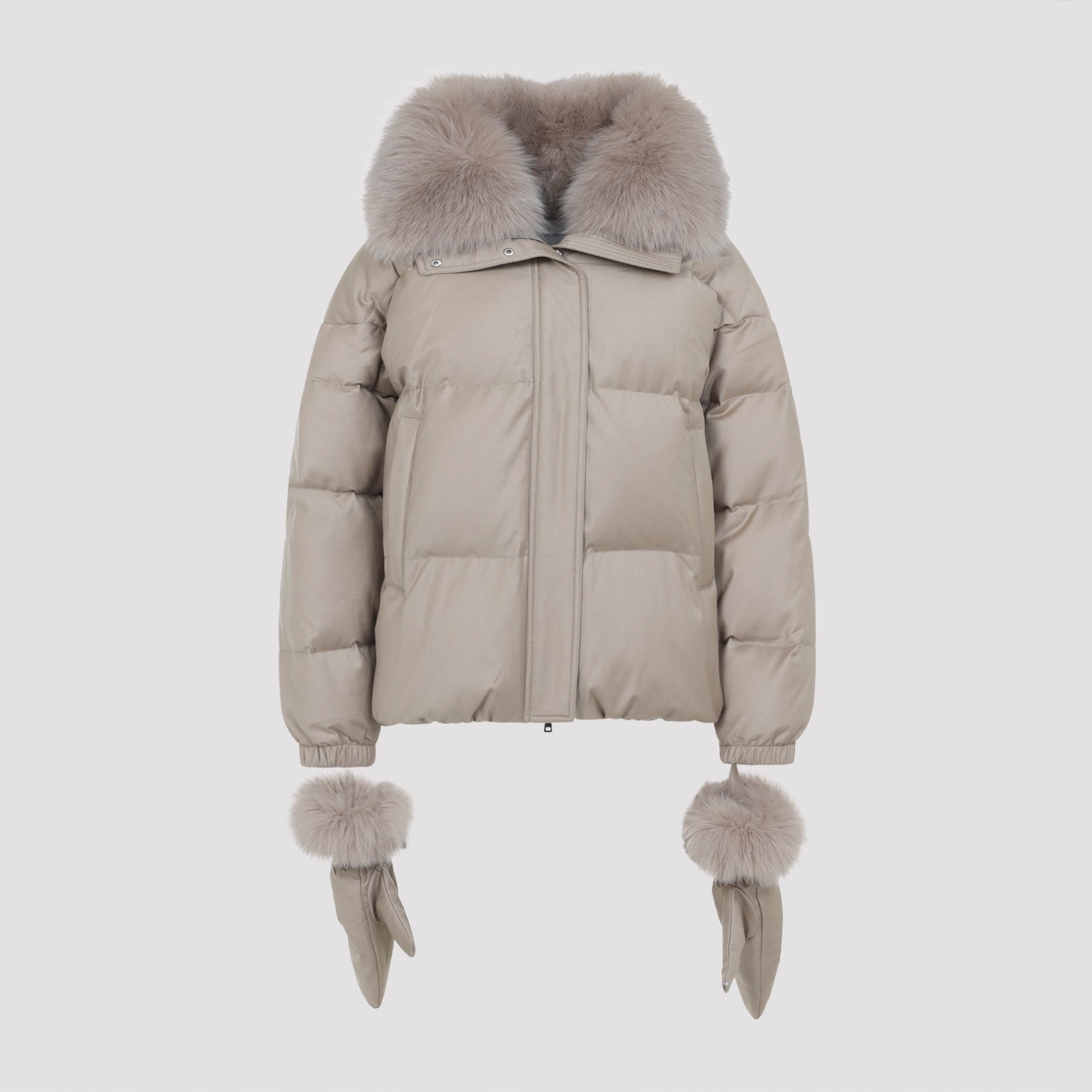 YVES SALOMON Mini Down Jacket with Detachable Mink Collar