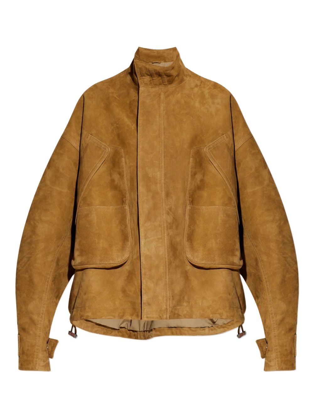 THE ATTICO Suede Leather Bomber Jacket with High Neck and Pockets
