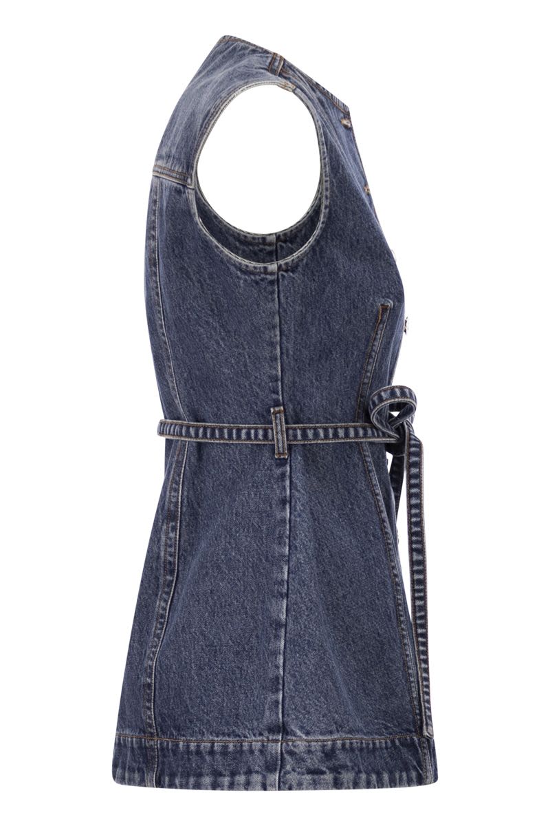 MAX MARA SPORTMAX Denim Sleeveless Top with Knotted Waist Belt