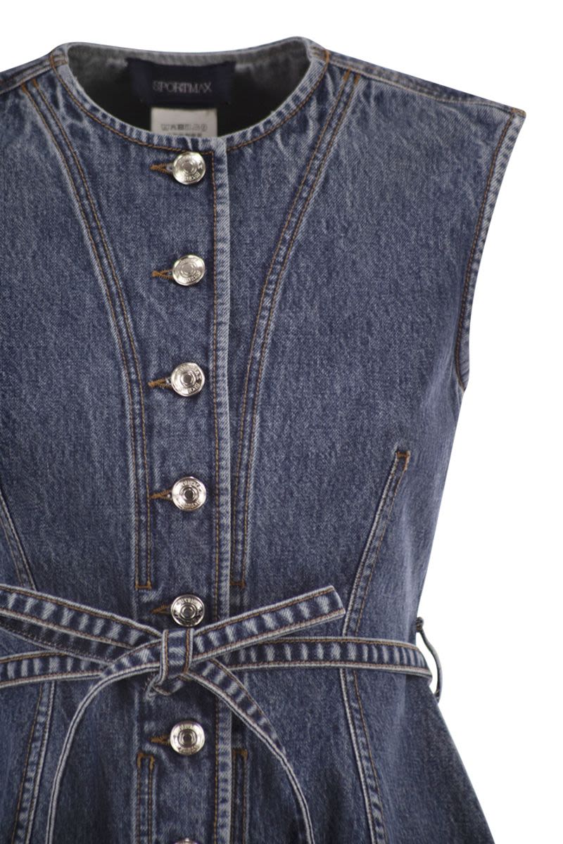 MAX MARA SPORTMAX Denim Sleeveless Top with Knotted Waist Belt