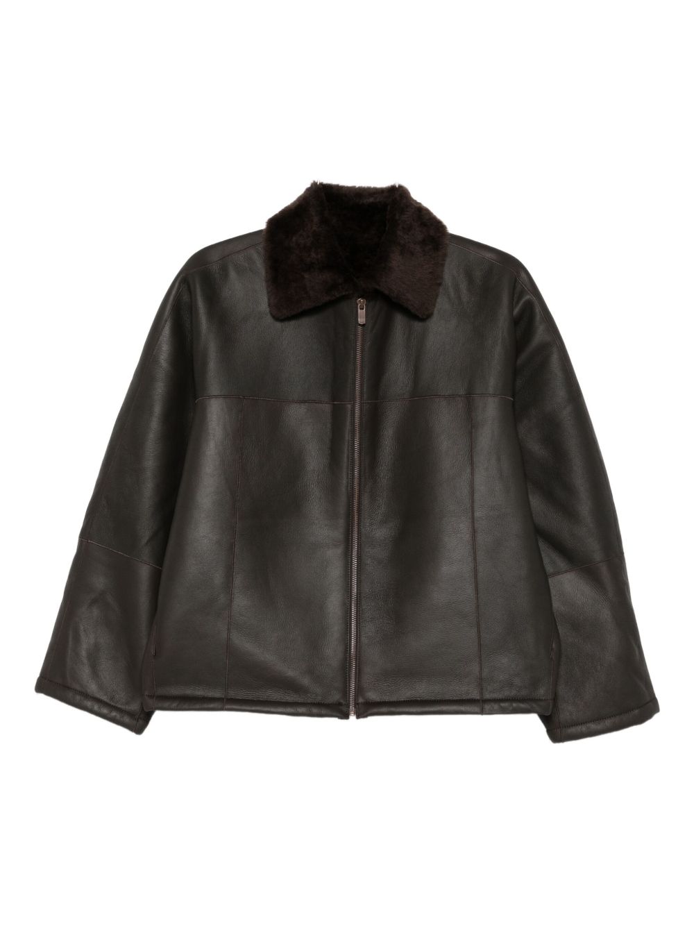 ALYSI Women's Leather Jacket with Shearling Collar