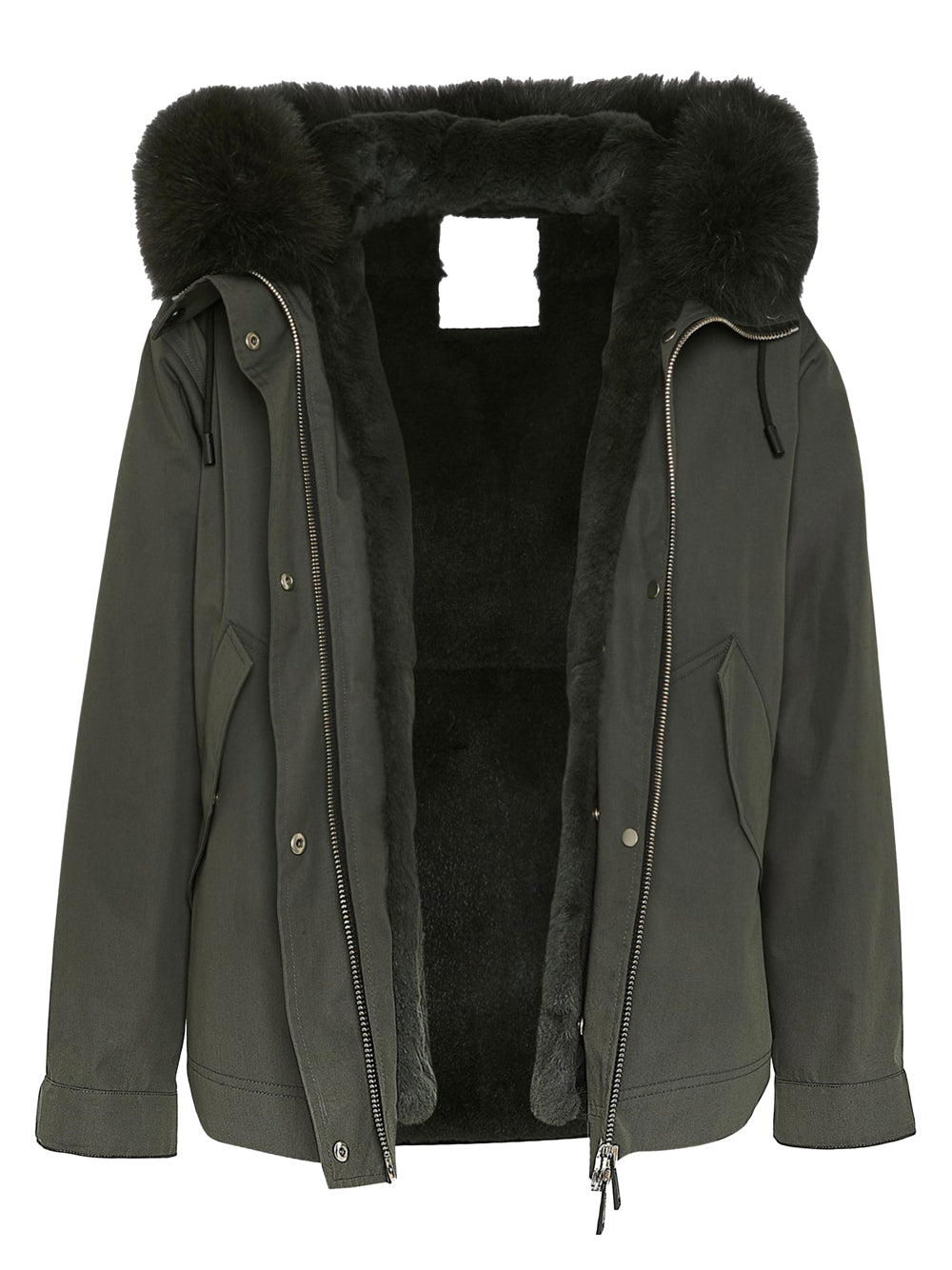 YVES SALOMON Short Parka Jacket with Fox and Rabbit Fur for Women