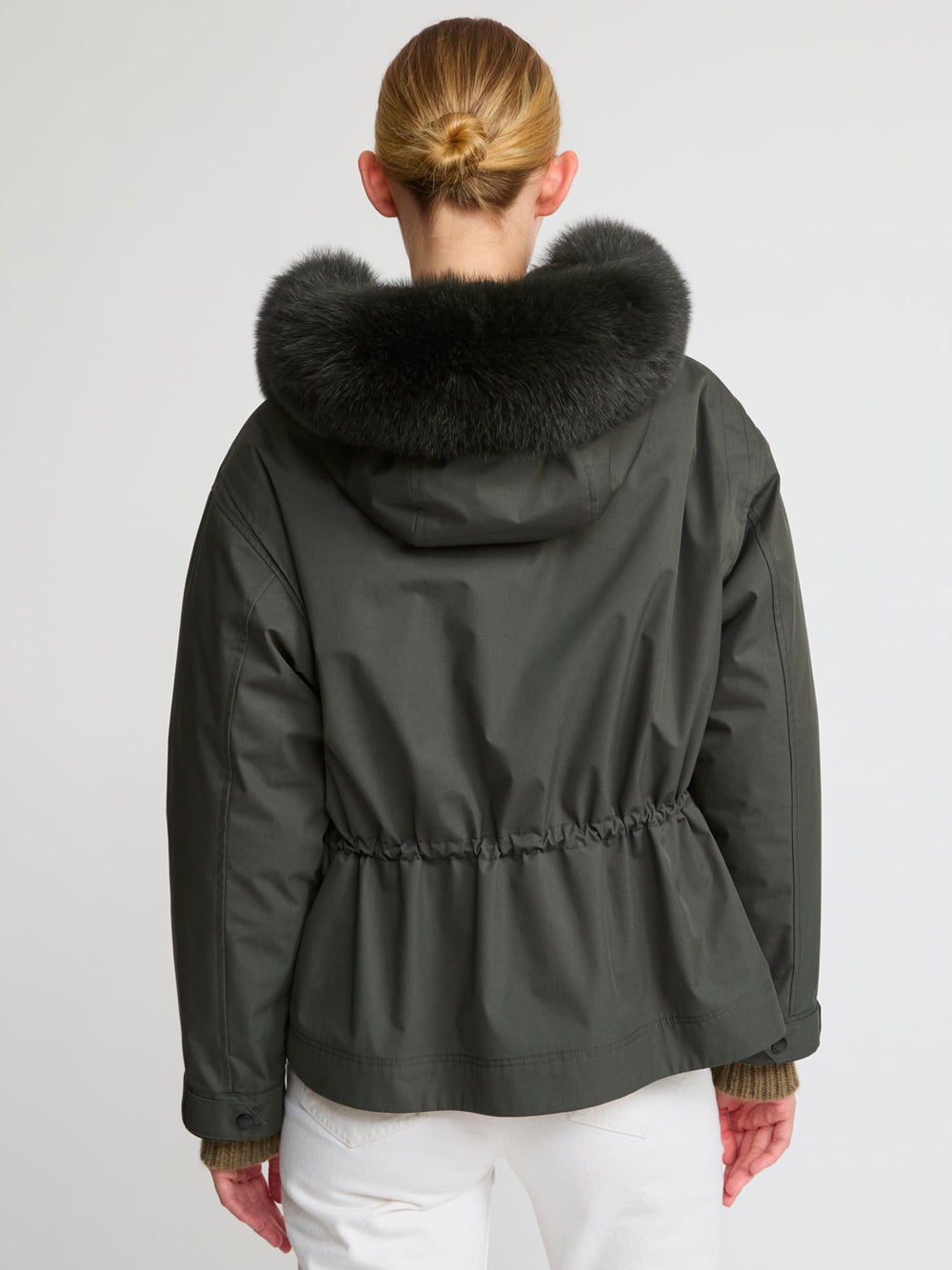 YVES SALOMON Short Parka Jacket with Fox and Rabbit Fur for Women