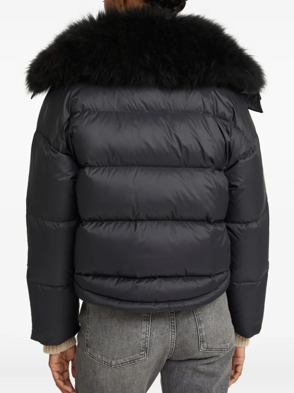 YVES SALOMON Short Down Jacket with Fluffy Lambswool Trim