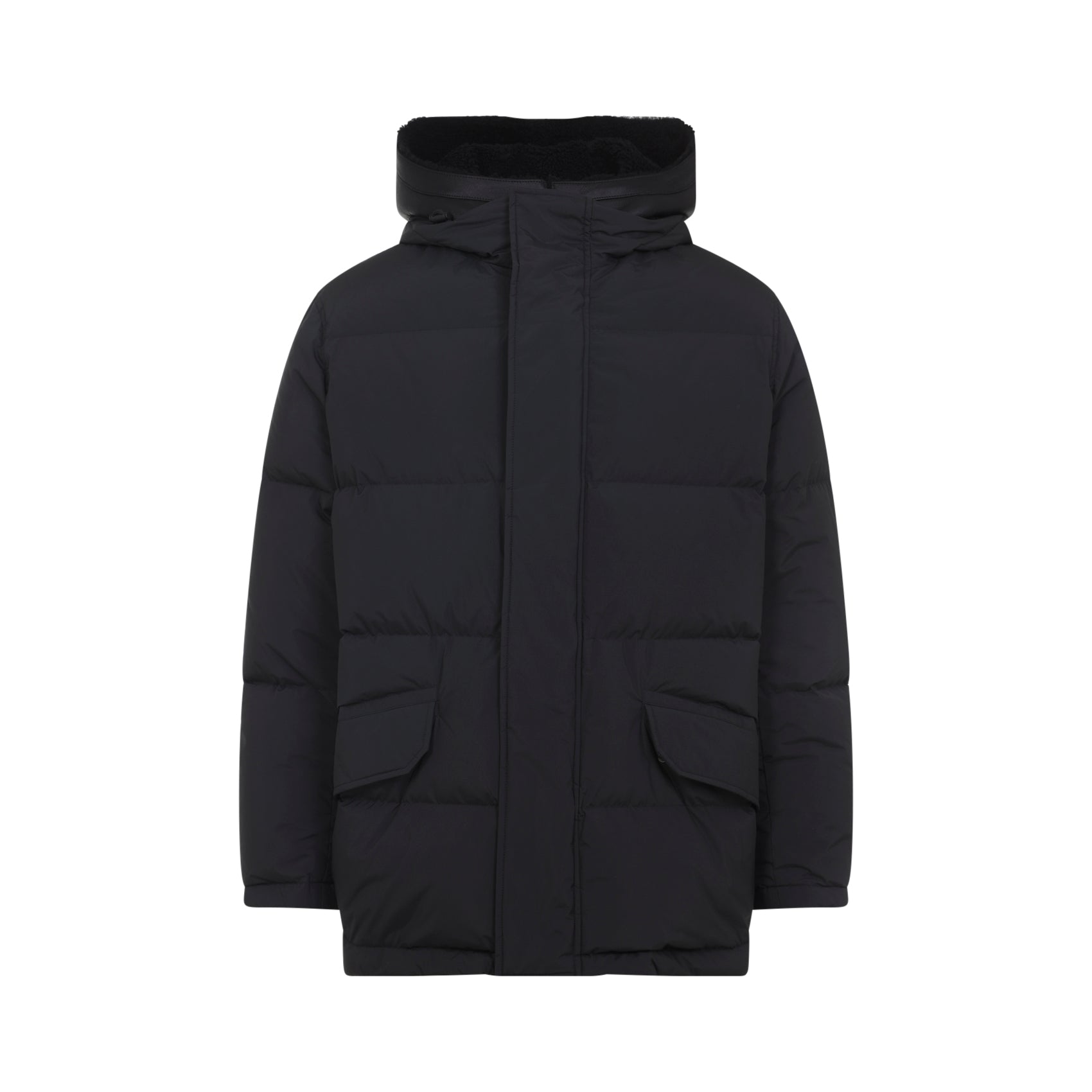 YVES SALOMON Men's Lamb Leather Down Jacket with Detachable Hood