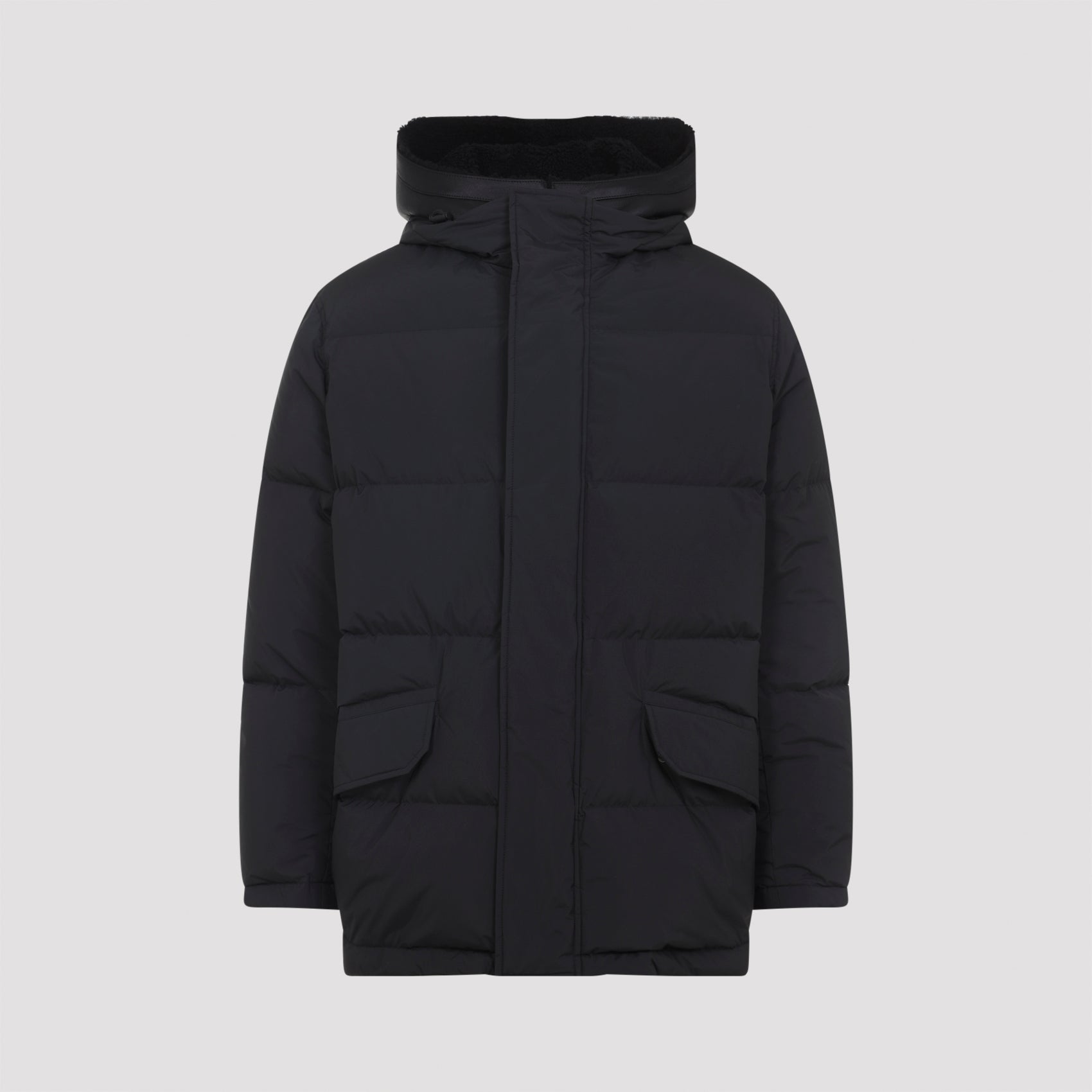 YVES SALOMON Men's Lamb Leather Down Jacket with Detachable Hood