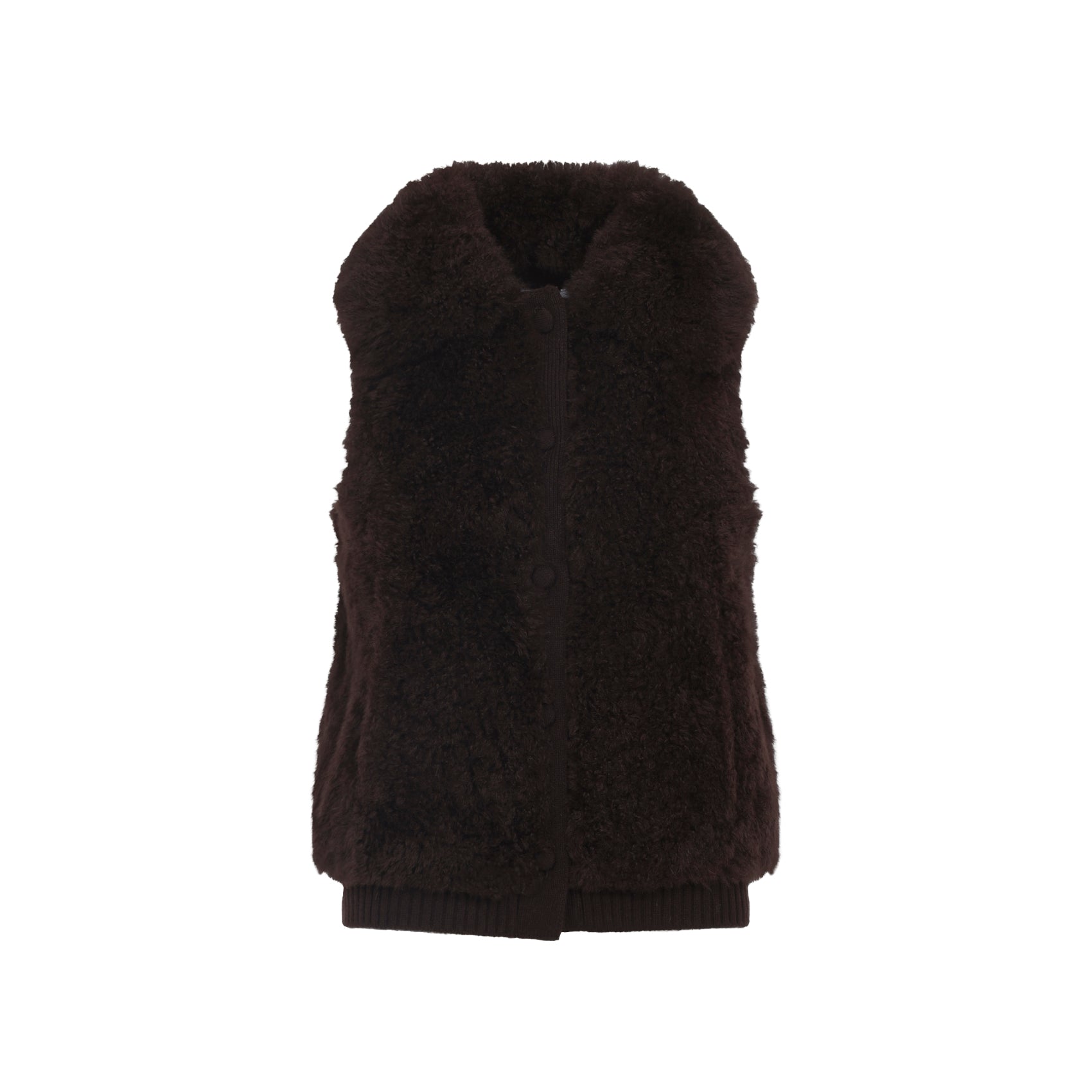 YVES SALOMON Oversized Lamb Hair Gilet with Ribbed Edges