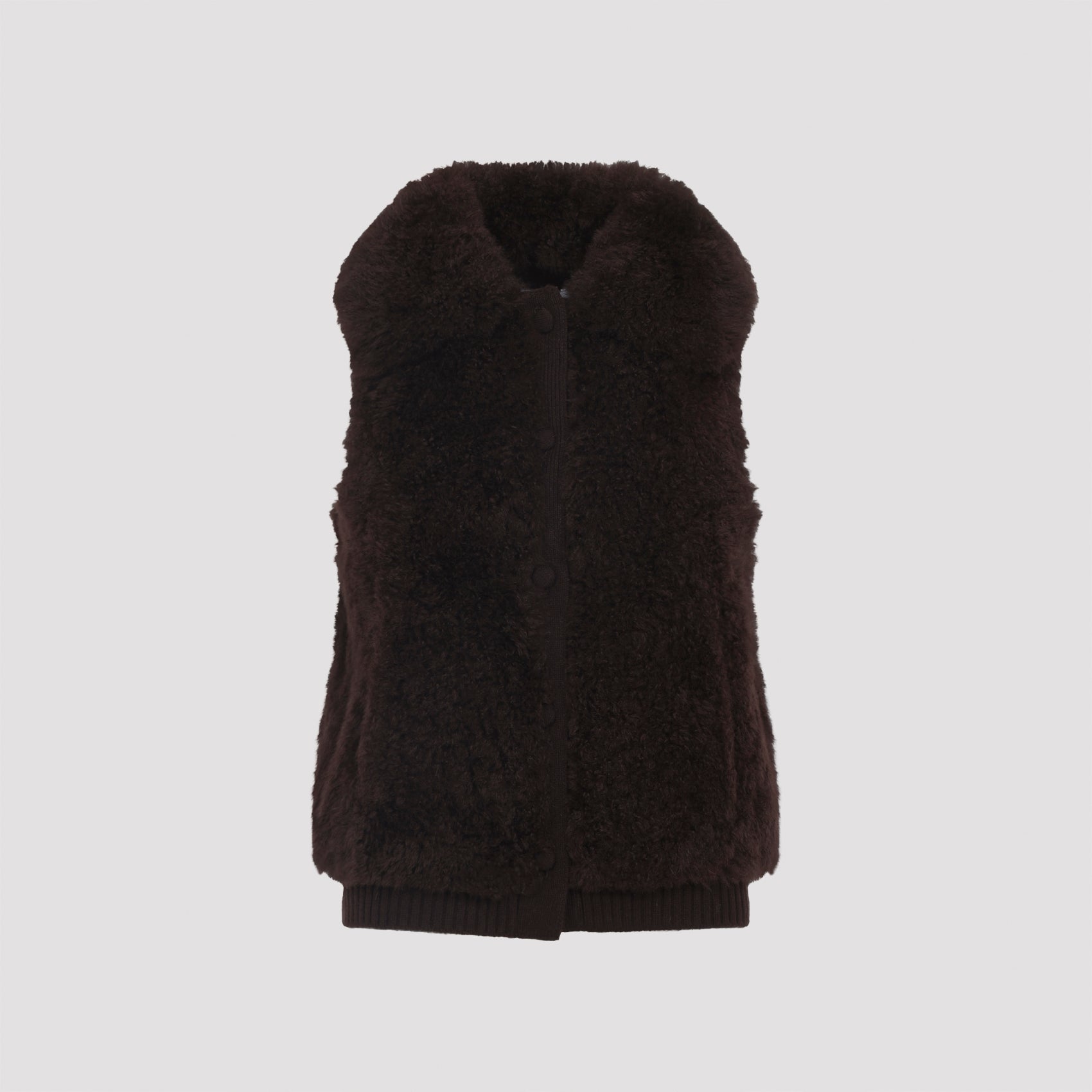 YVES SALOMON Oversized Lamb Hair Gilet with Ribbed Edges