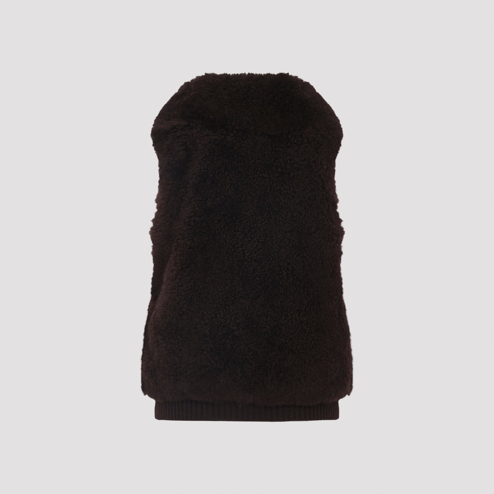 YVES SALOMON Oversized Lamb Hair Gilet with Ribbed Edges
