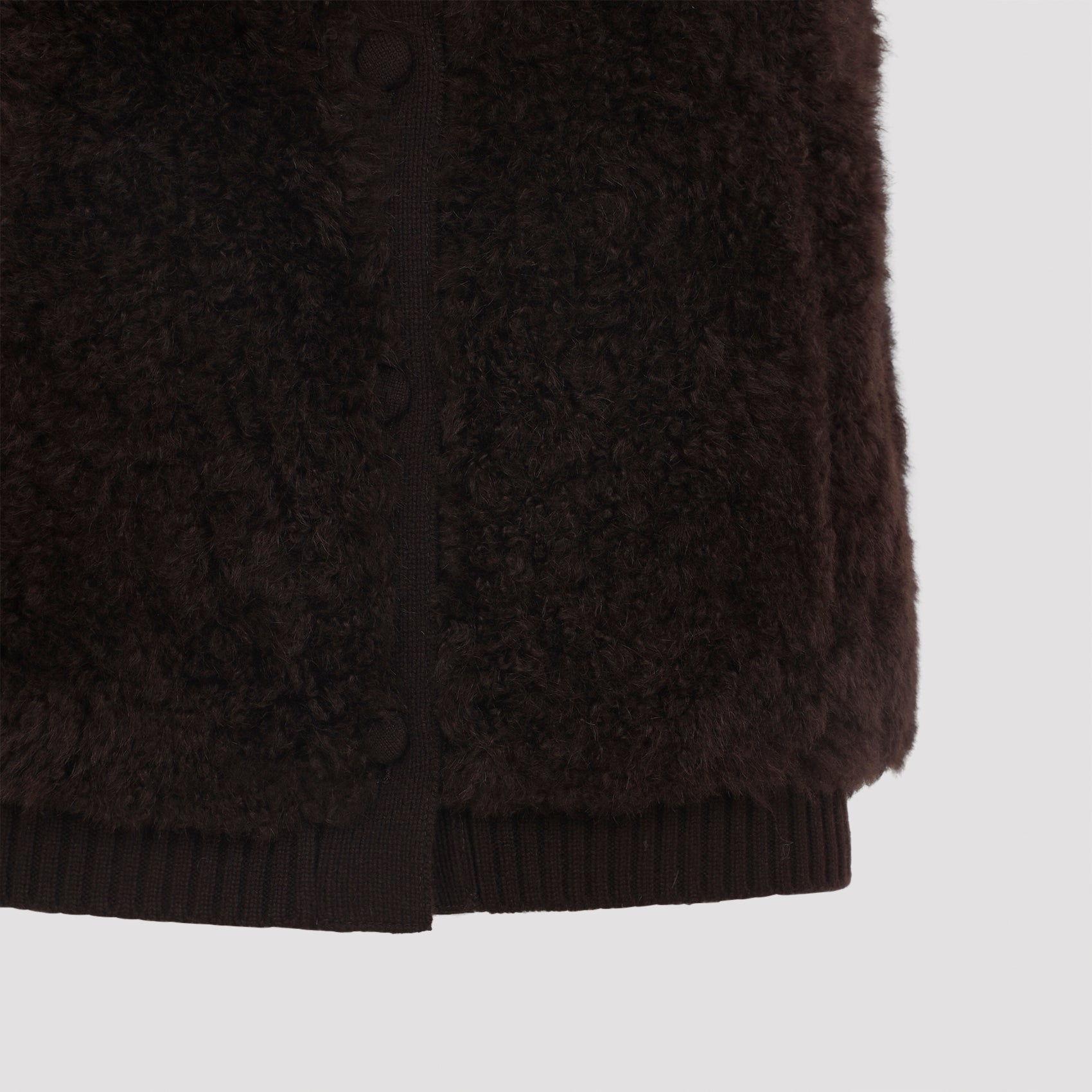 YVES SALOMON Oversized Lamb Hair Gilet with Ribbed Edges