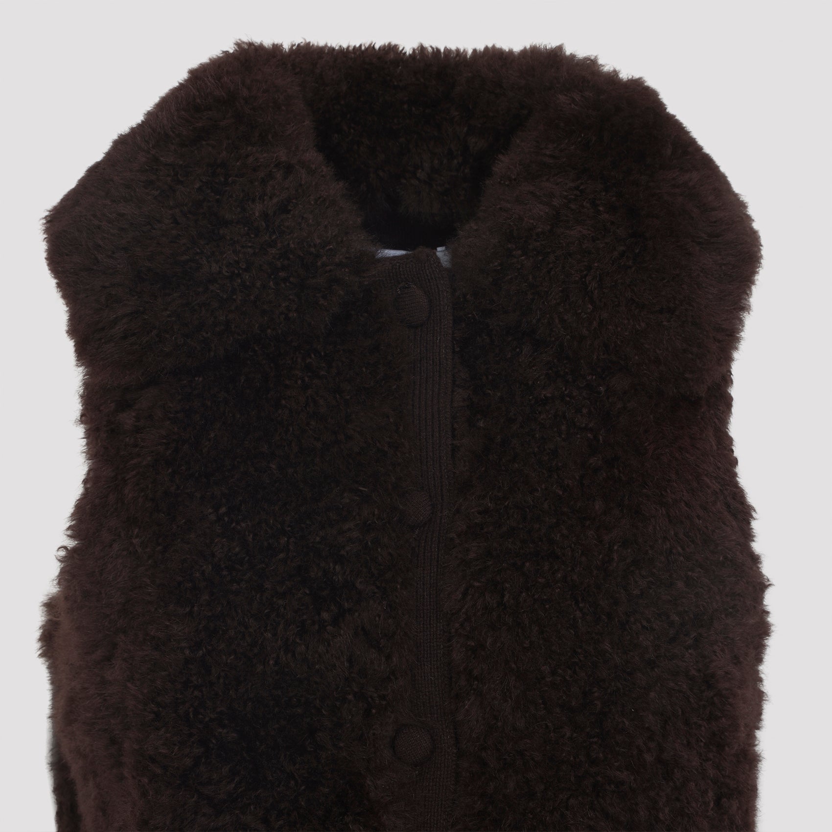 YVES SALOMON Oversized Lamb Hair Gilet with Ribbed Edges