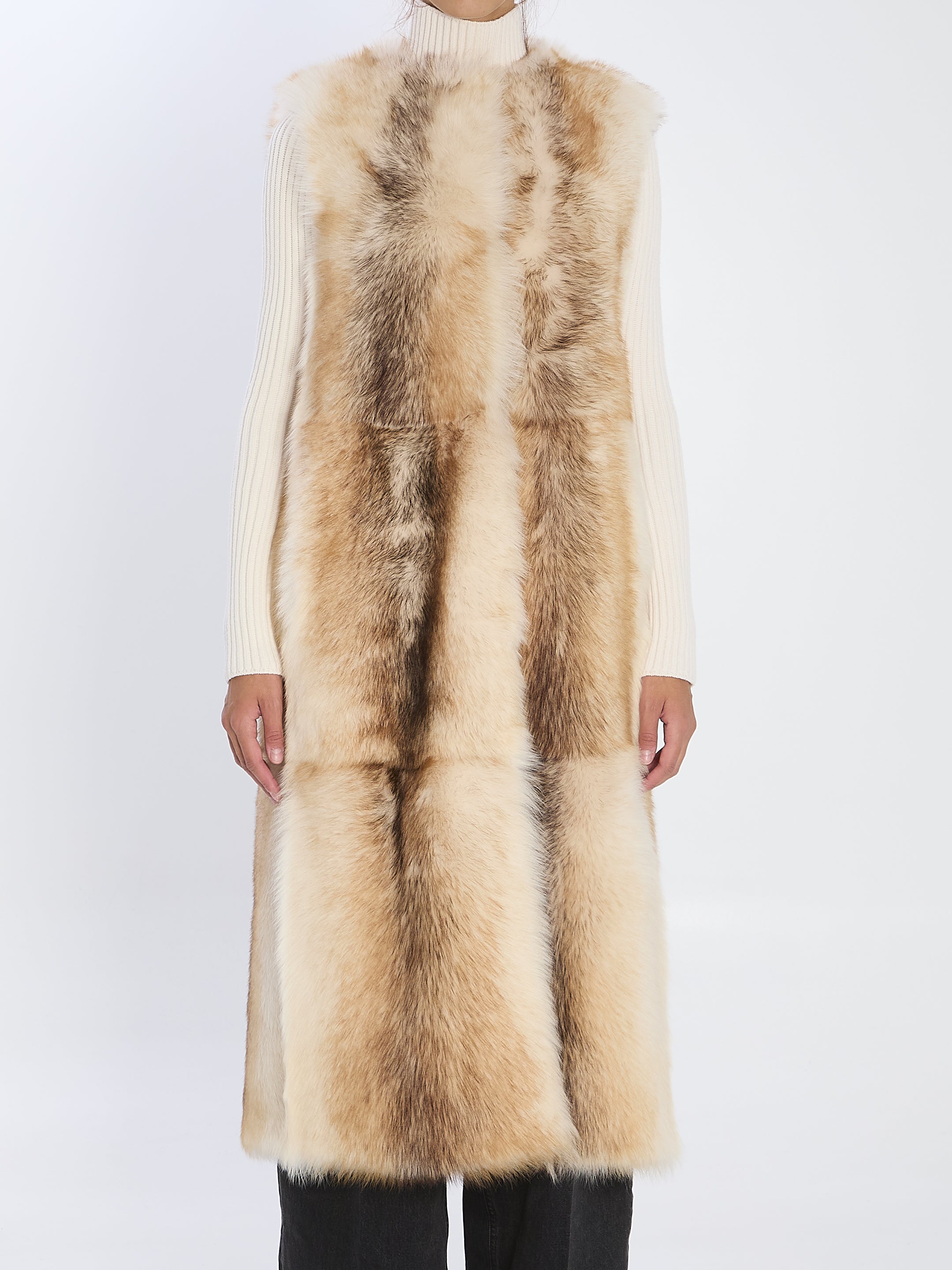 YVES SALOMON Long Lamb Fur Vest - Size 36
