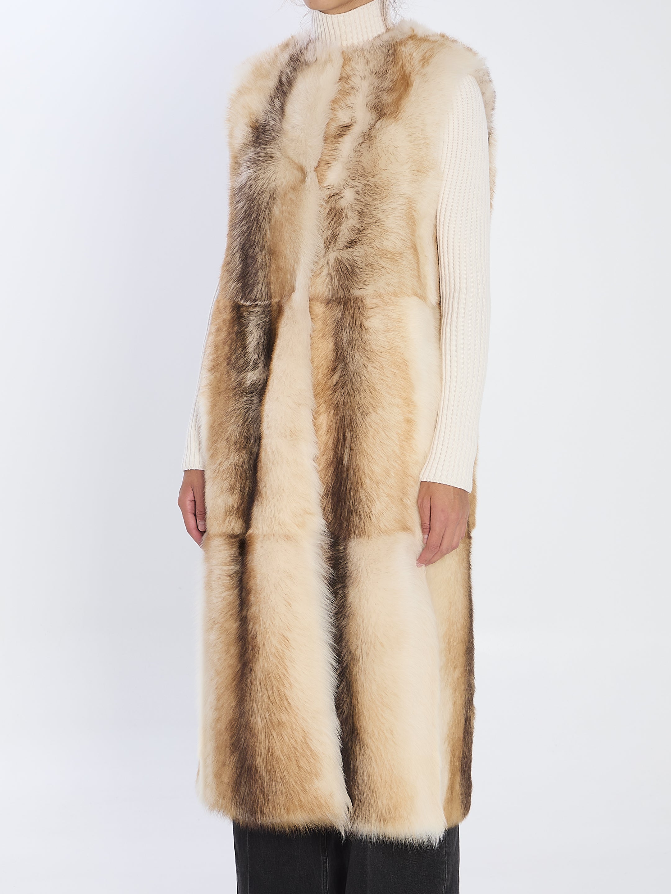 YVES SALOMON Long Lamb Fur Vest - Size 36