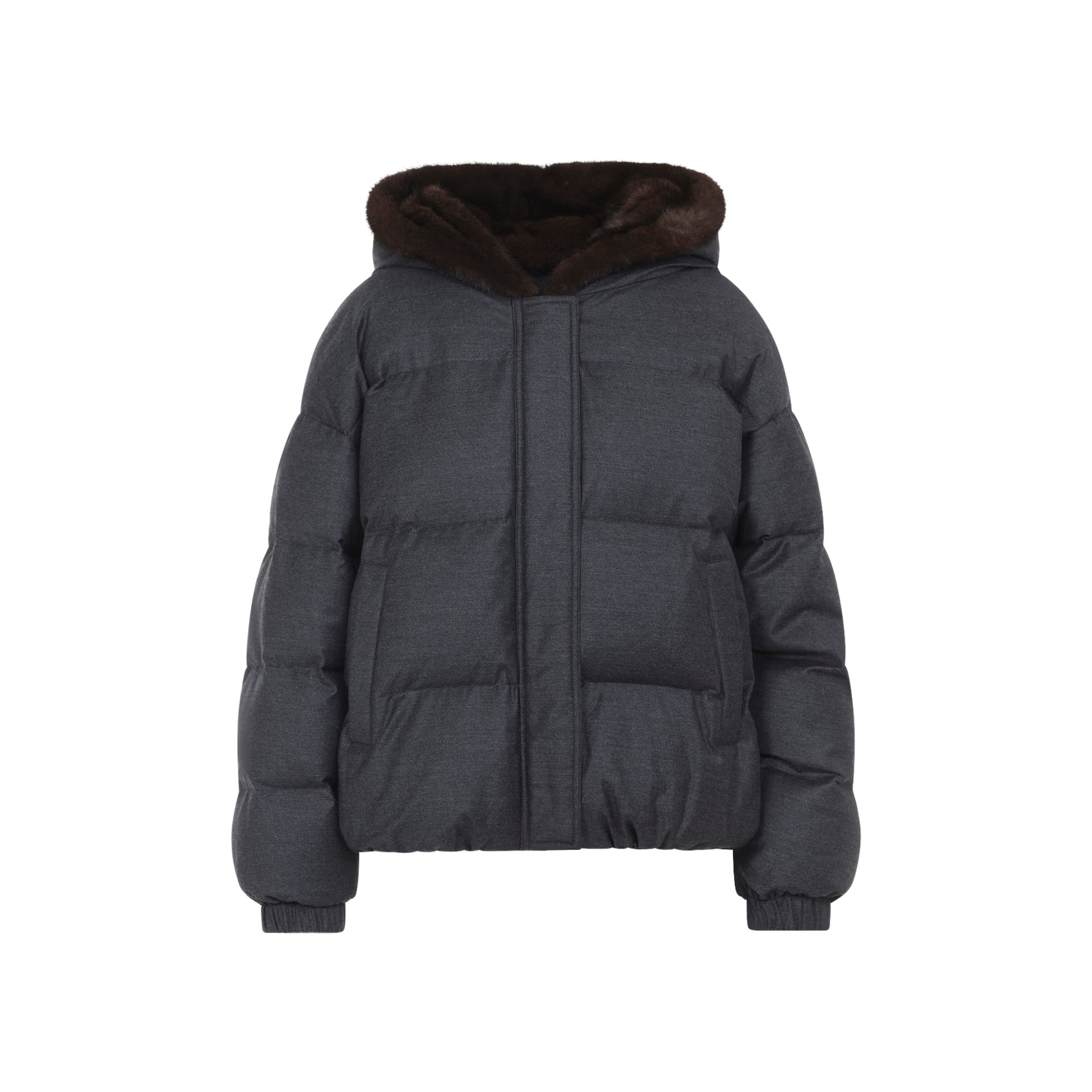 YVES SALOMON Women's Wool Short Down Jacket with Fur Hood