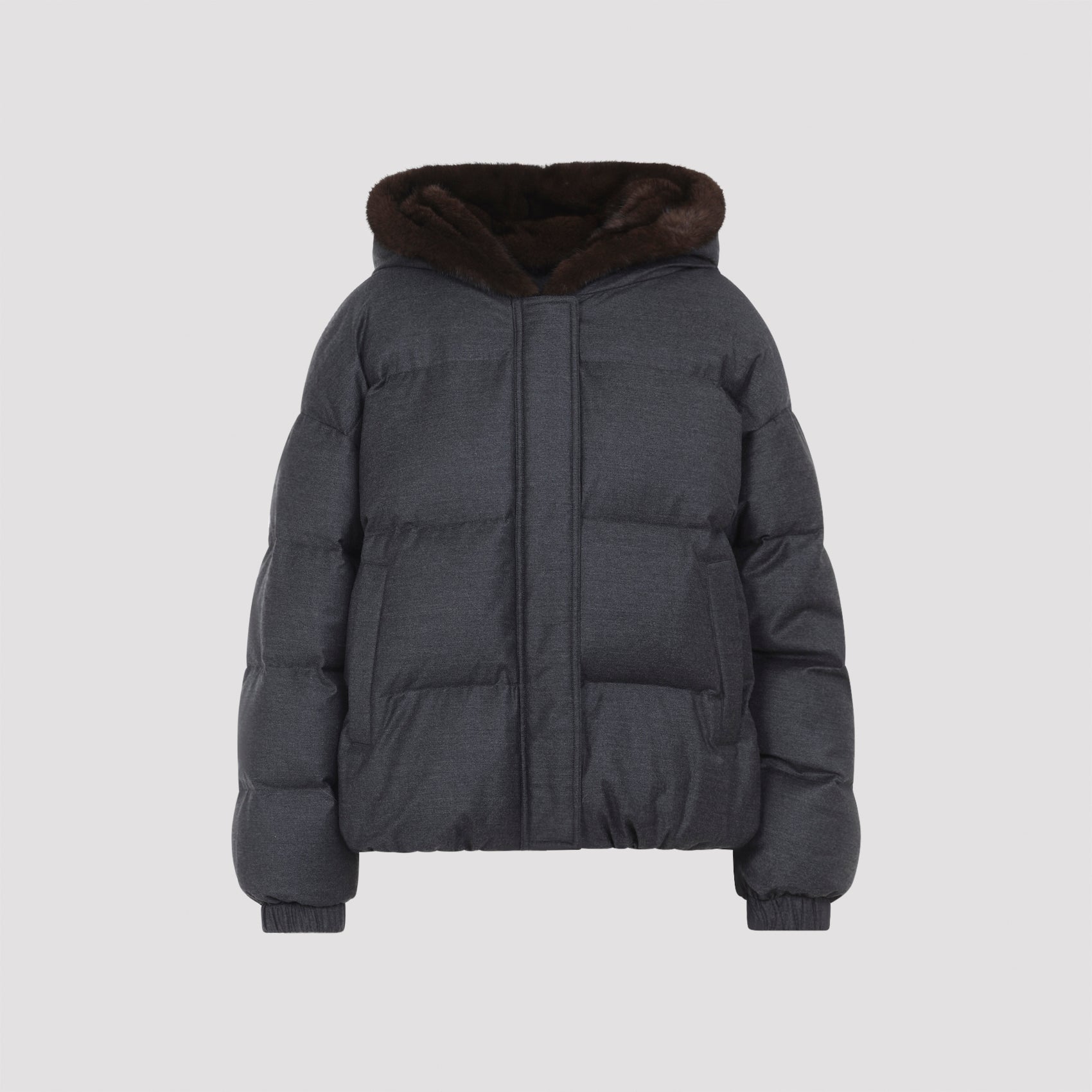 YVES SALOMON Women's Wool Short Down Jacket with Fur Hood