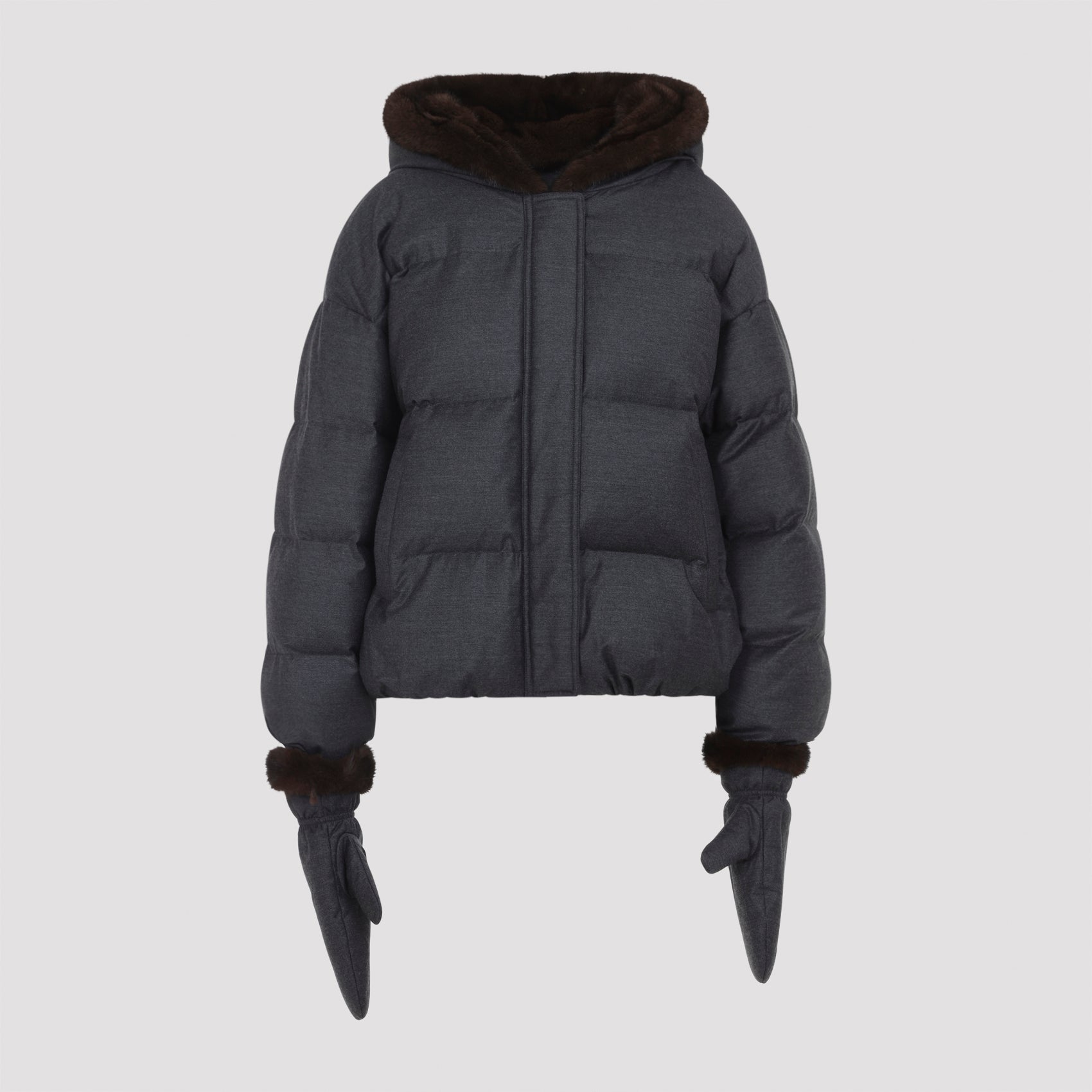YVES SALOMON Women's Wool Short Down Jacket with Fur Hood