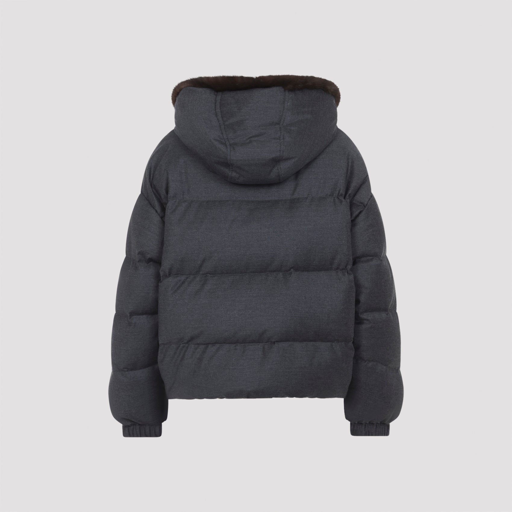YVES SALOMON Women's Wool Short Down Jacket with Fur Hood