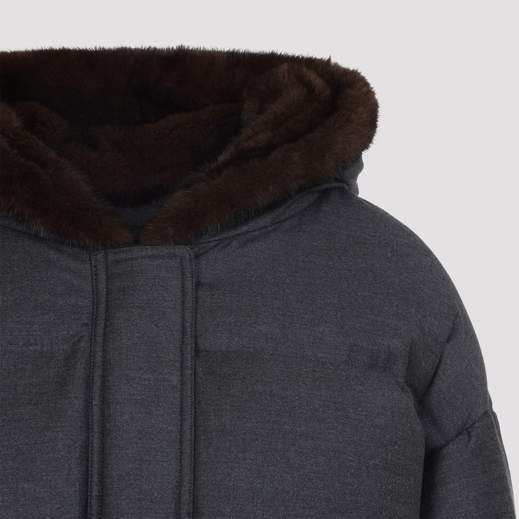 YVES SALOMON Women's Wool Short Down Jacket with Fur Hood