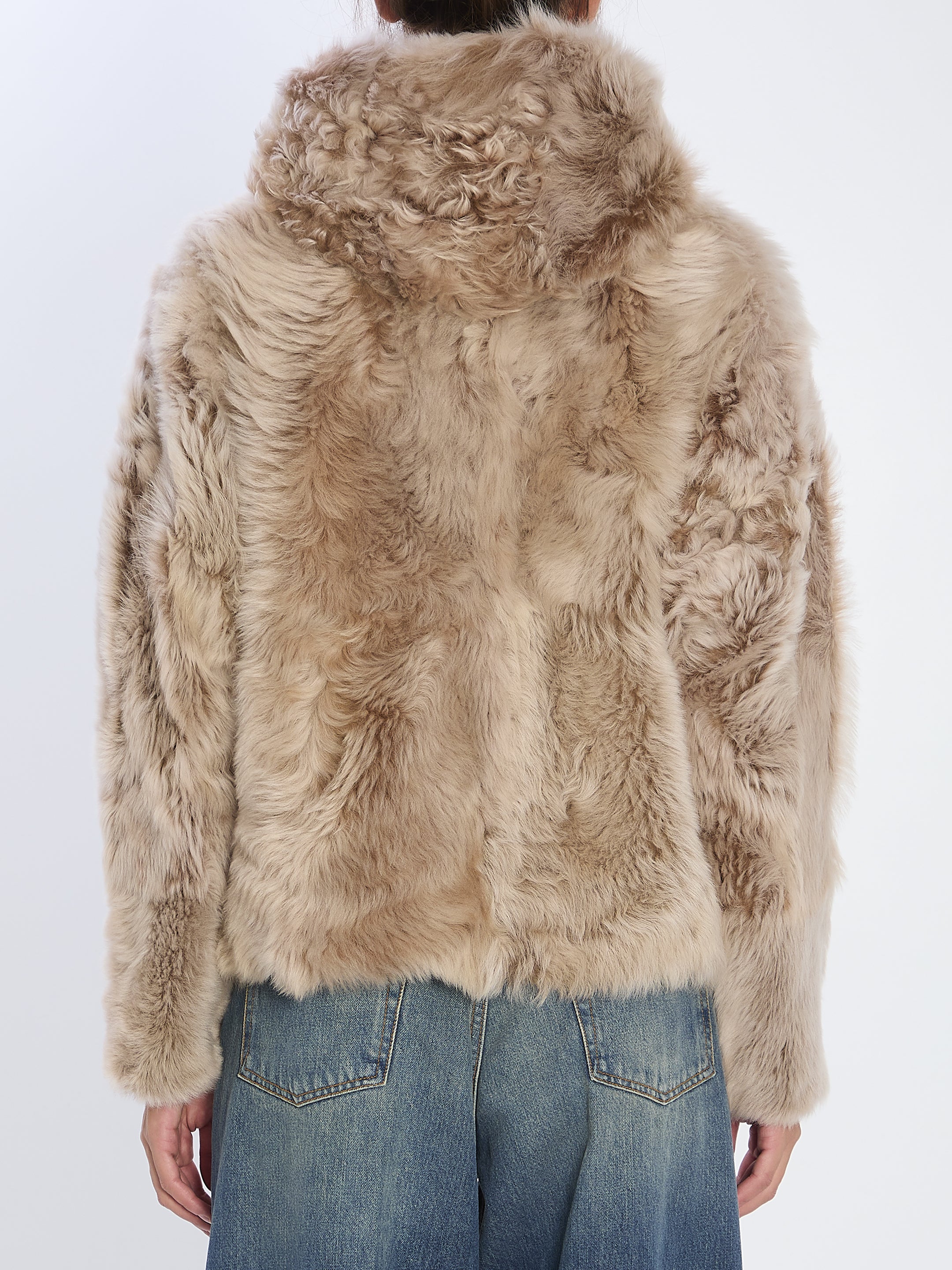 YVES SALOMON Women's Lamb Fur Jacket with Hood - Size 36