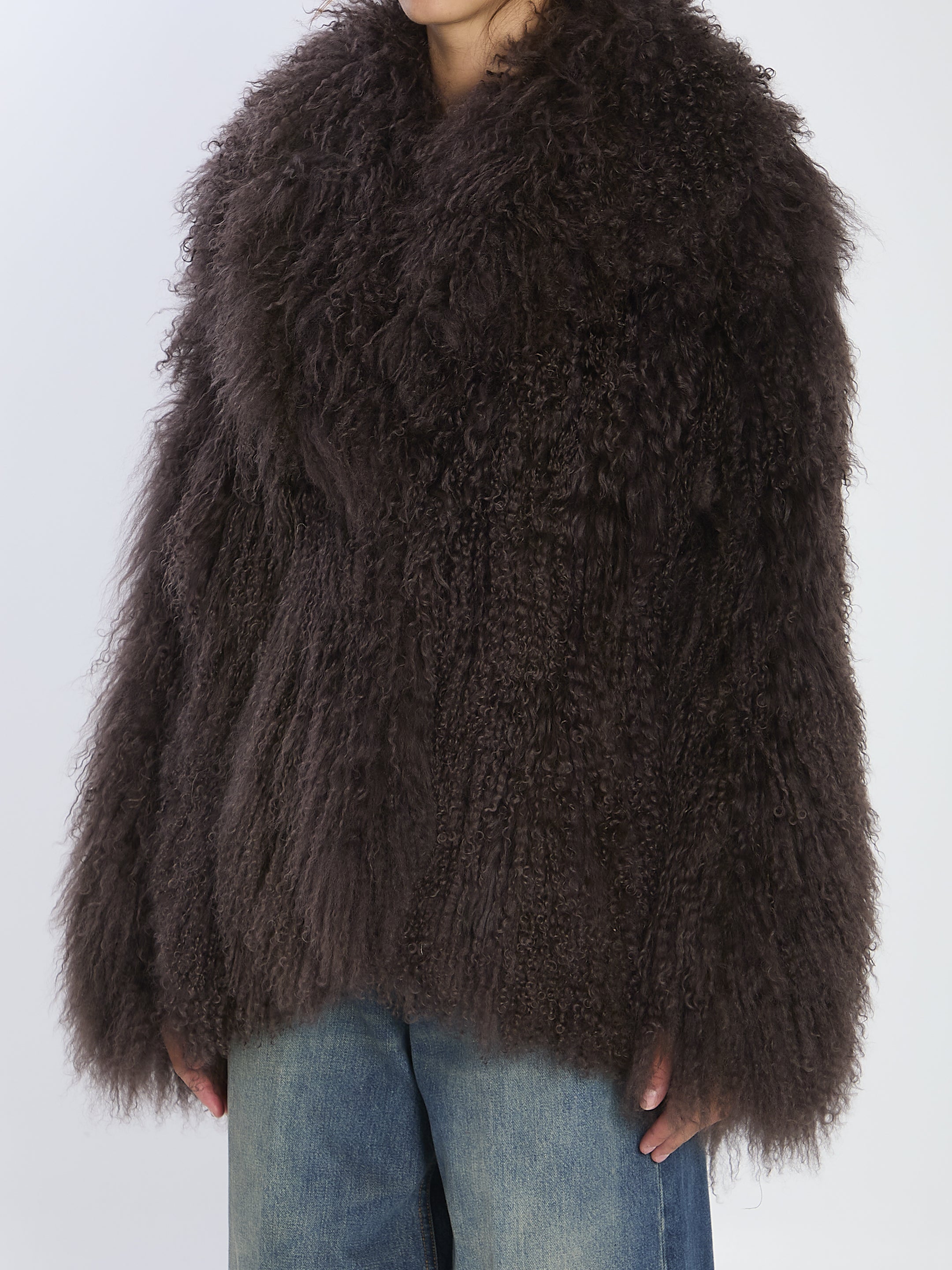 YVES SALOMON Long-Haired Lamb Fur Jacket - Size 36