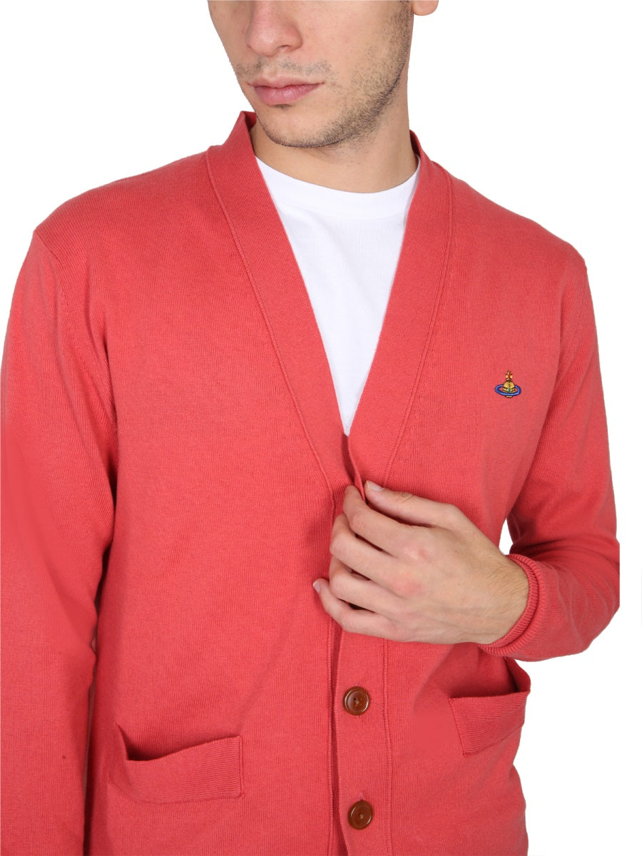 VIVIENNE WESTWOOD Men's V-Neck Front Button Cardigan with Embroidered Detail
