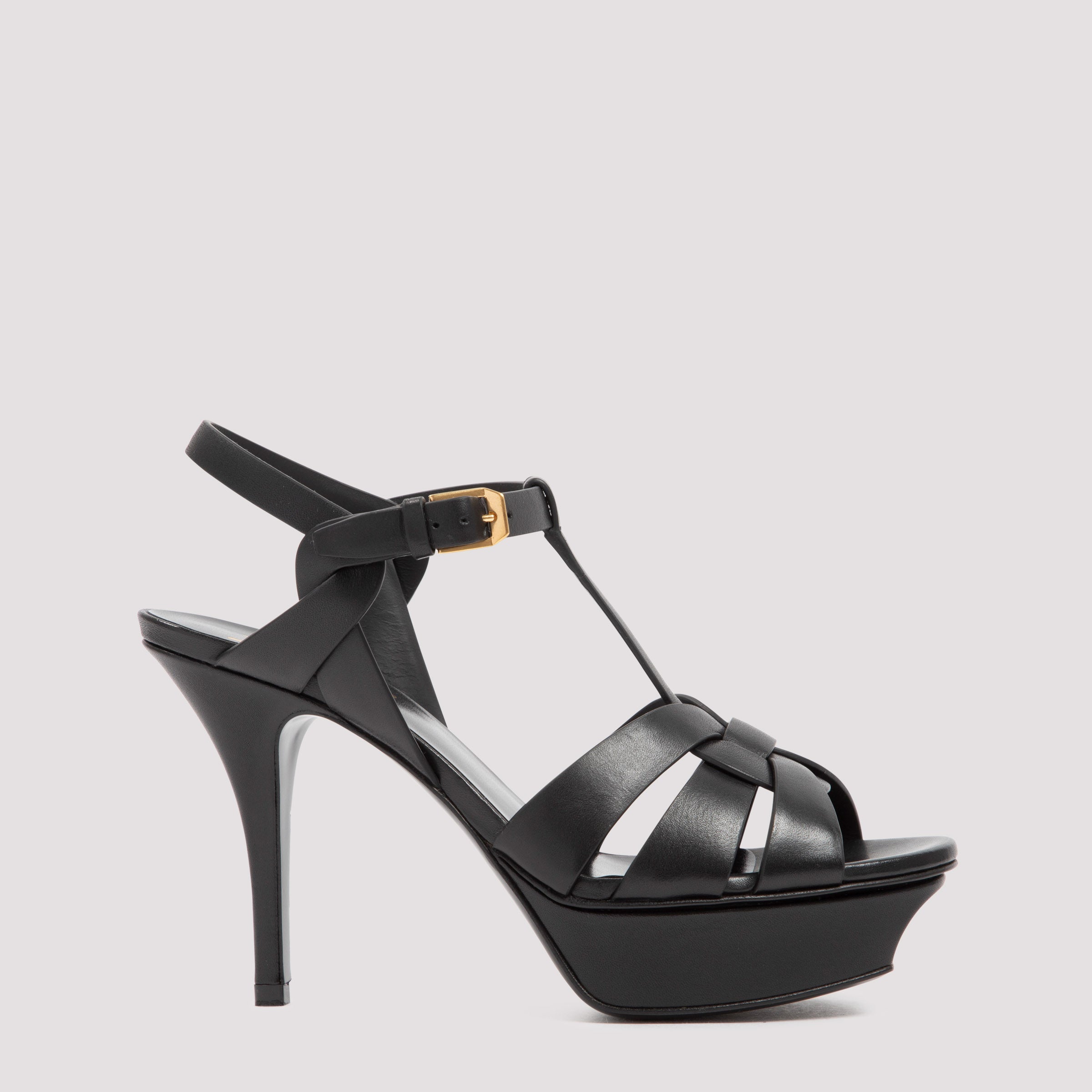 SAINT LAURENT Leather Tribute Sandals - 10cm Heel Height