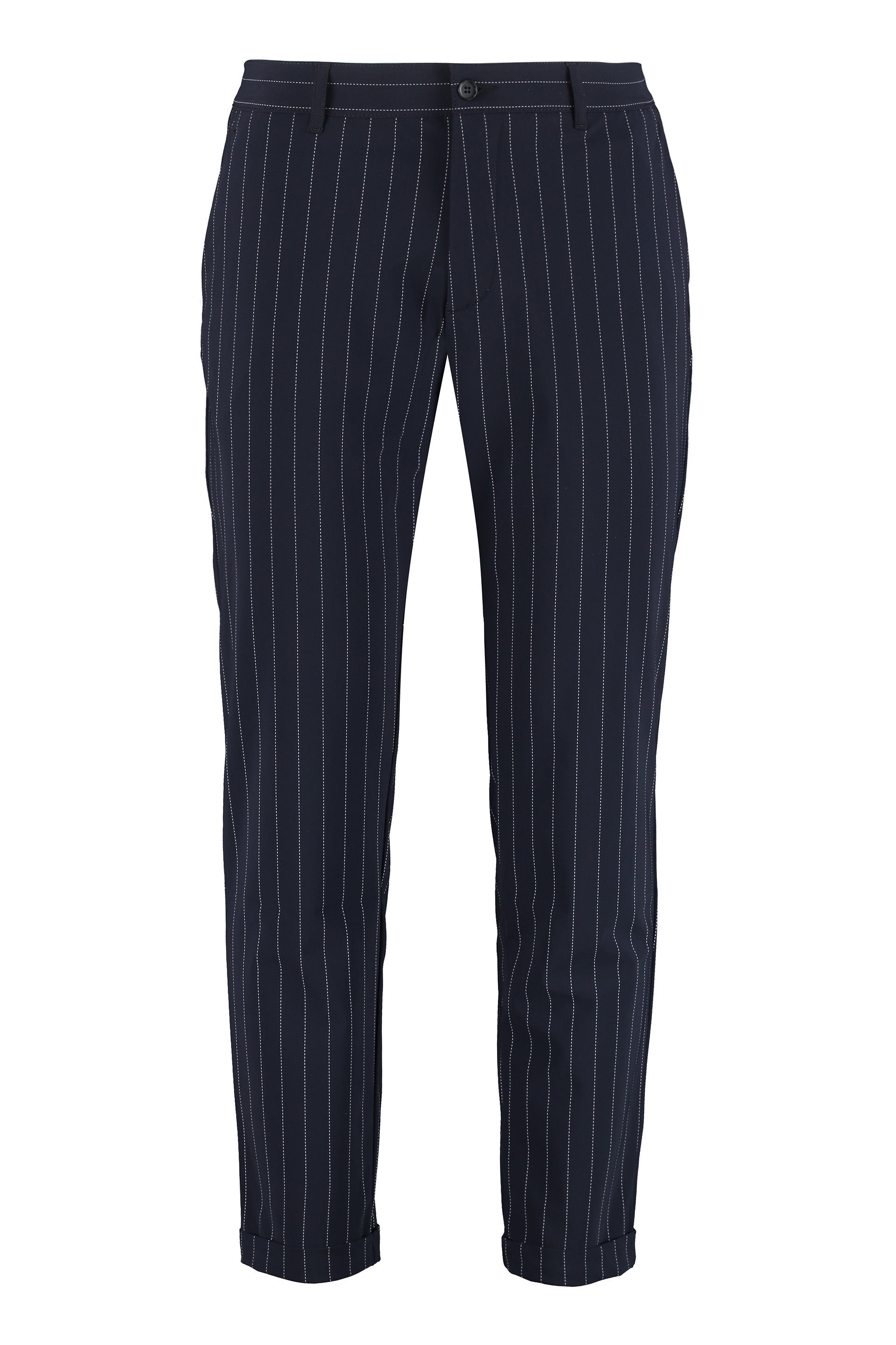 THE (ALPHABET) Stylish Pinstripe Motif Trousers