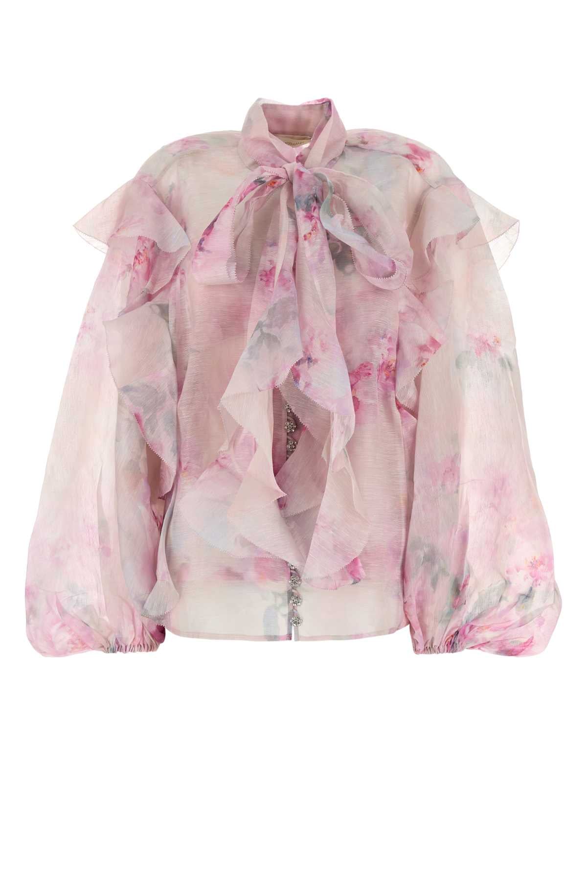 ZIMMERMANN Floral Crush Tie Neck Ruffle Blouse
