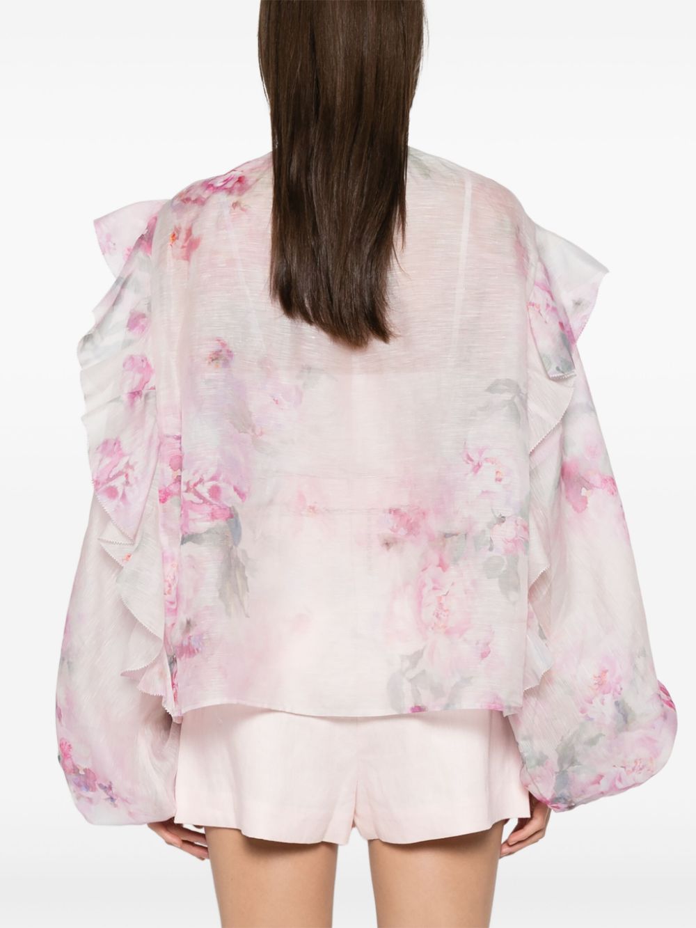 ZIMMERMANN Floral Crush Tie Neck Ruffle Blouse