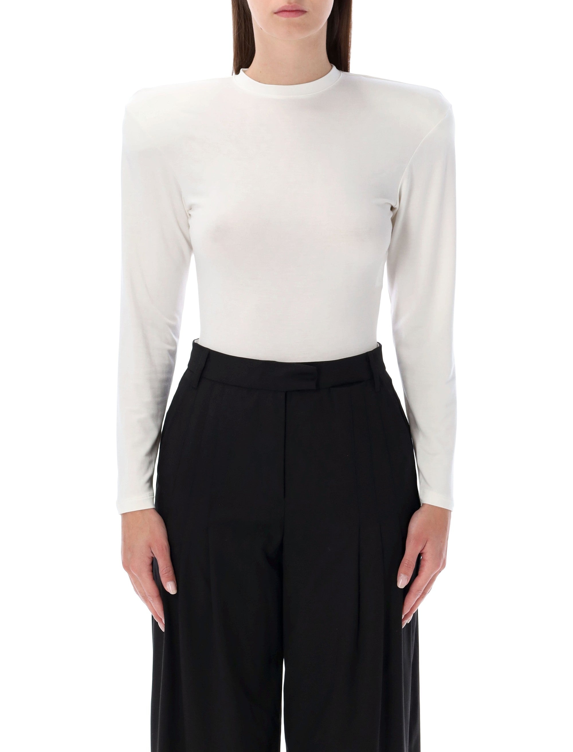 MAGDA BUTRYM Minimalist Cream T-Shirt Bodysuit - Slim Fit