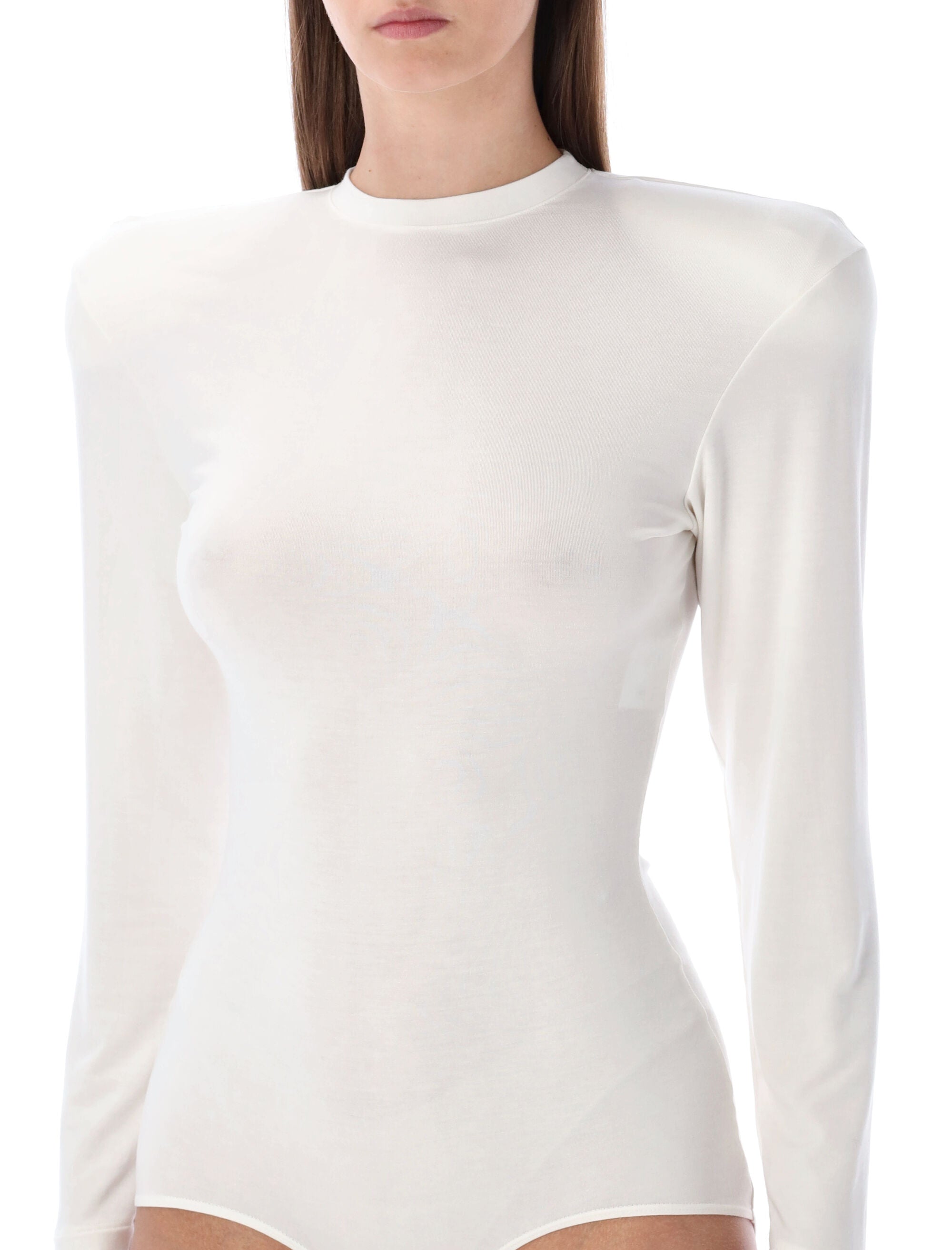 MAGDA BUTRYM Minimalist Cream T-Shirt Bodysuit - Slim Fit