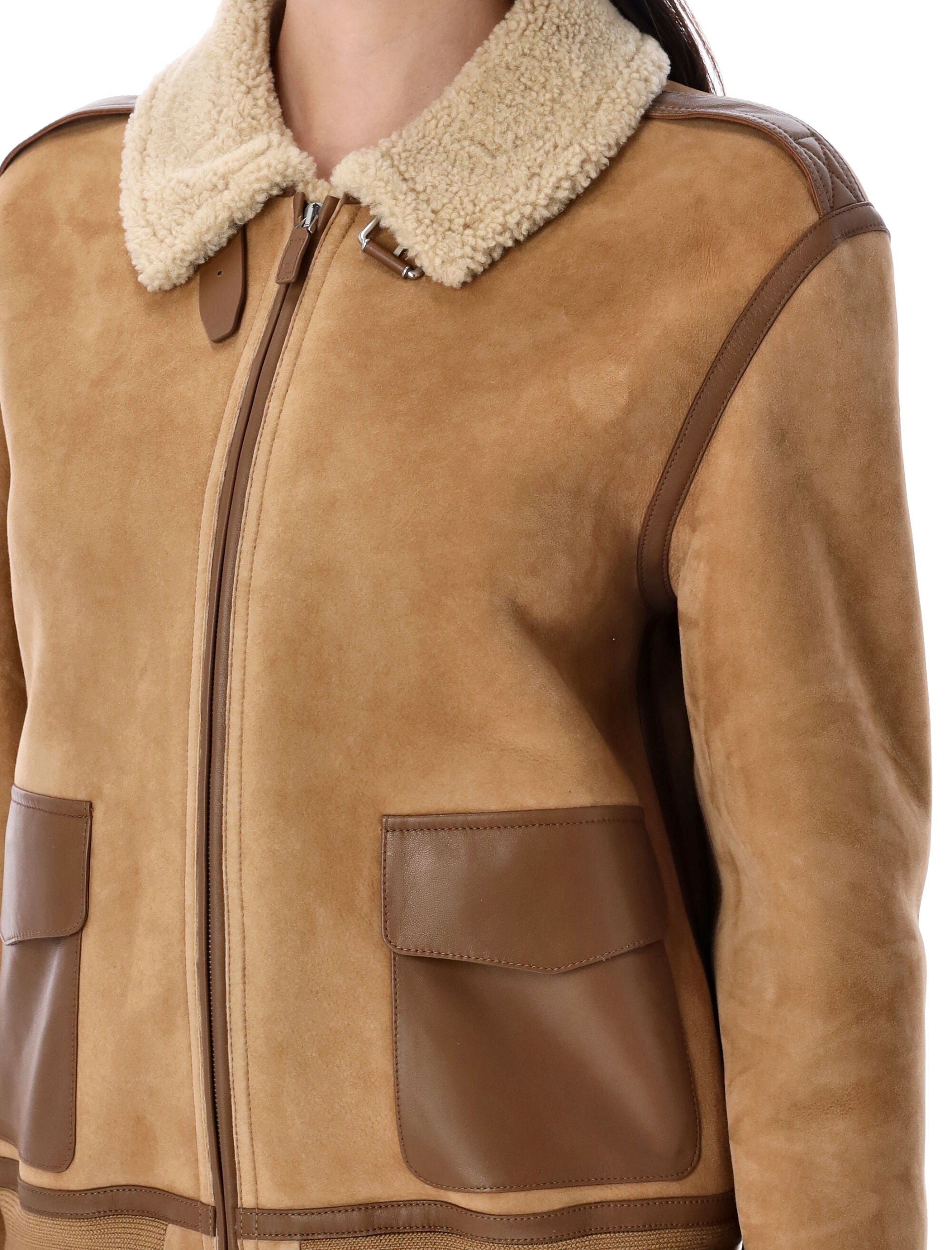 RALPH LAUREN Shearling Jacket with Spread Collar - Size 4