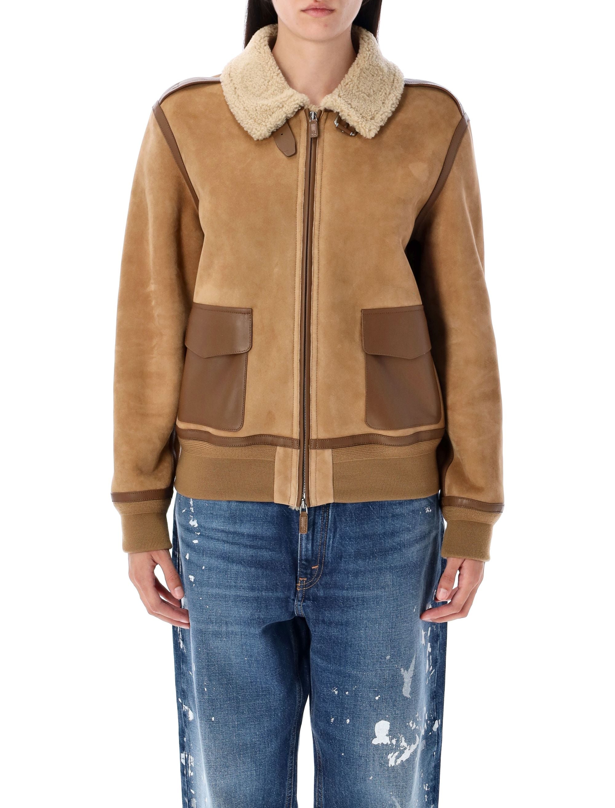 RALPH LAUREN Shearling Jacket with Spread Collar - Size 4