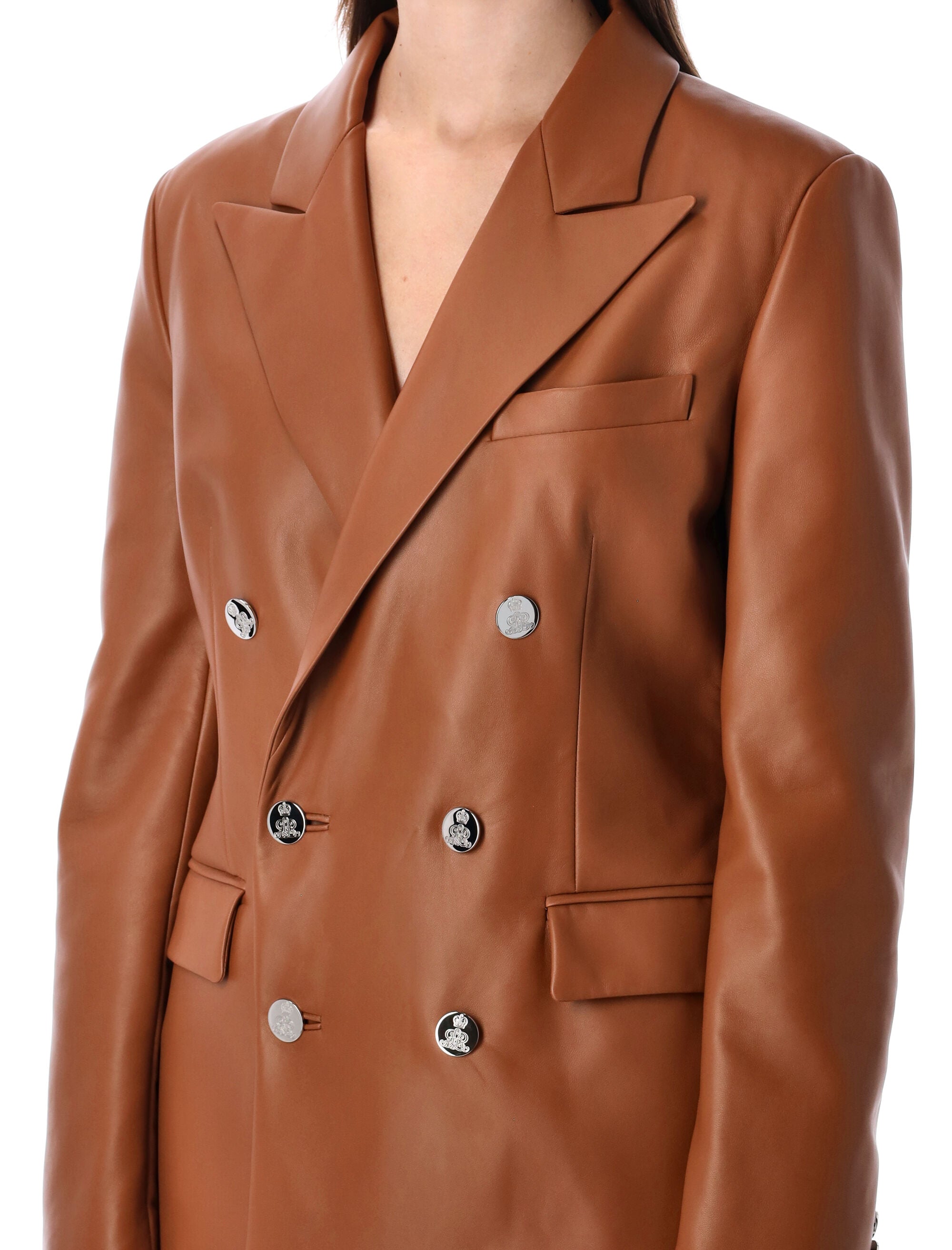RALPH LAUREN Double-Breasted Leather Blazer - Size 6
